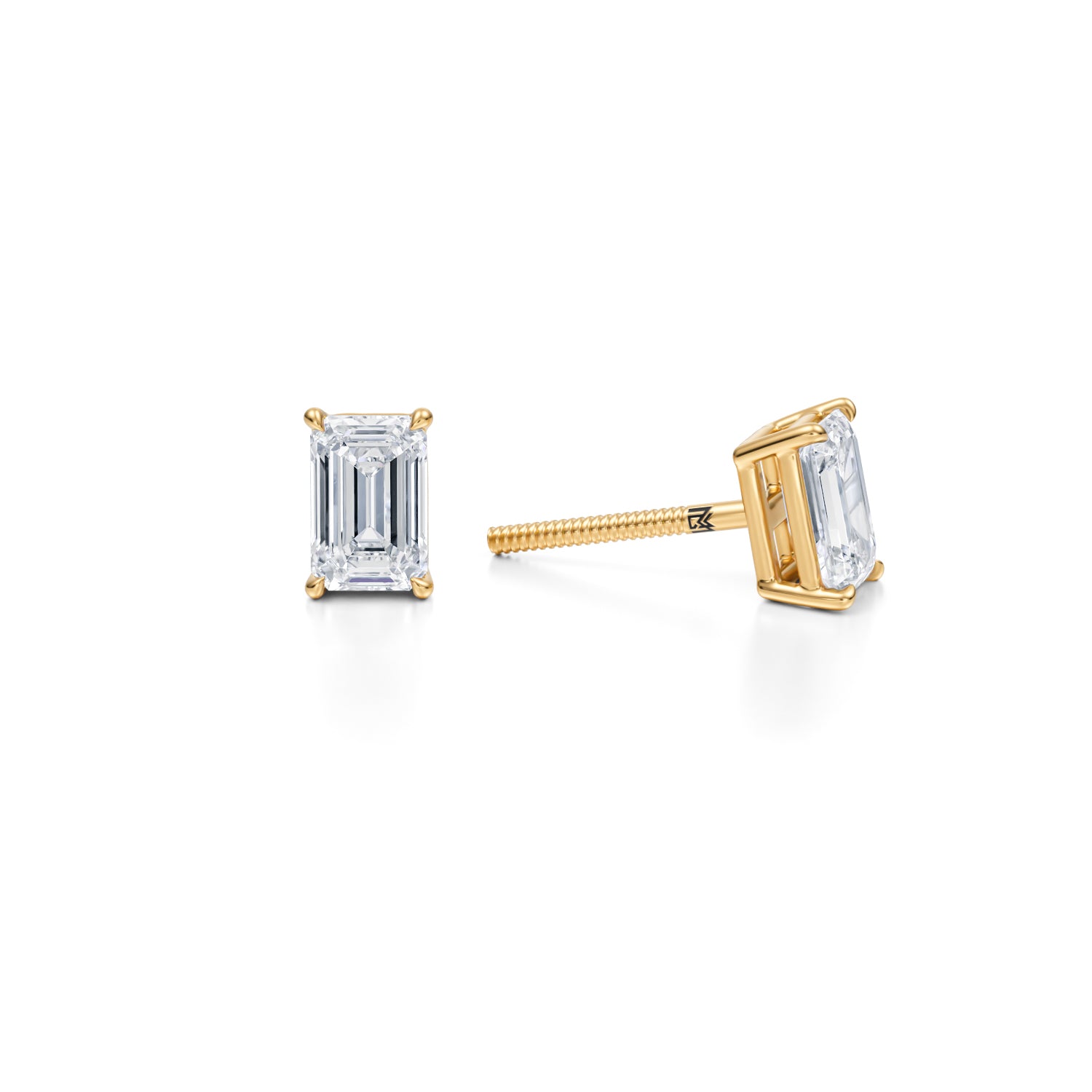 1ct Emerald Lab Diamond Studs in Yellow Gold