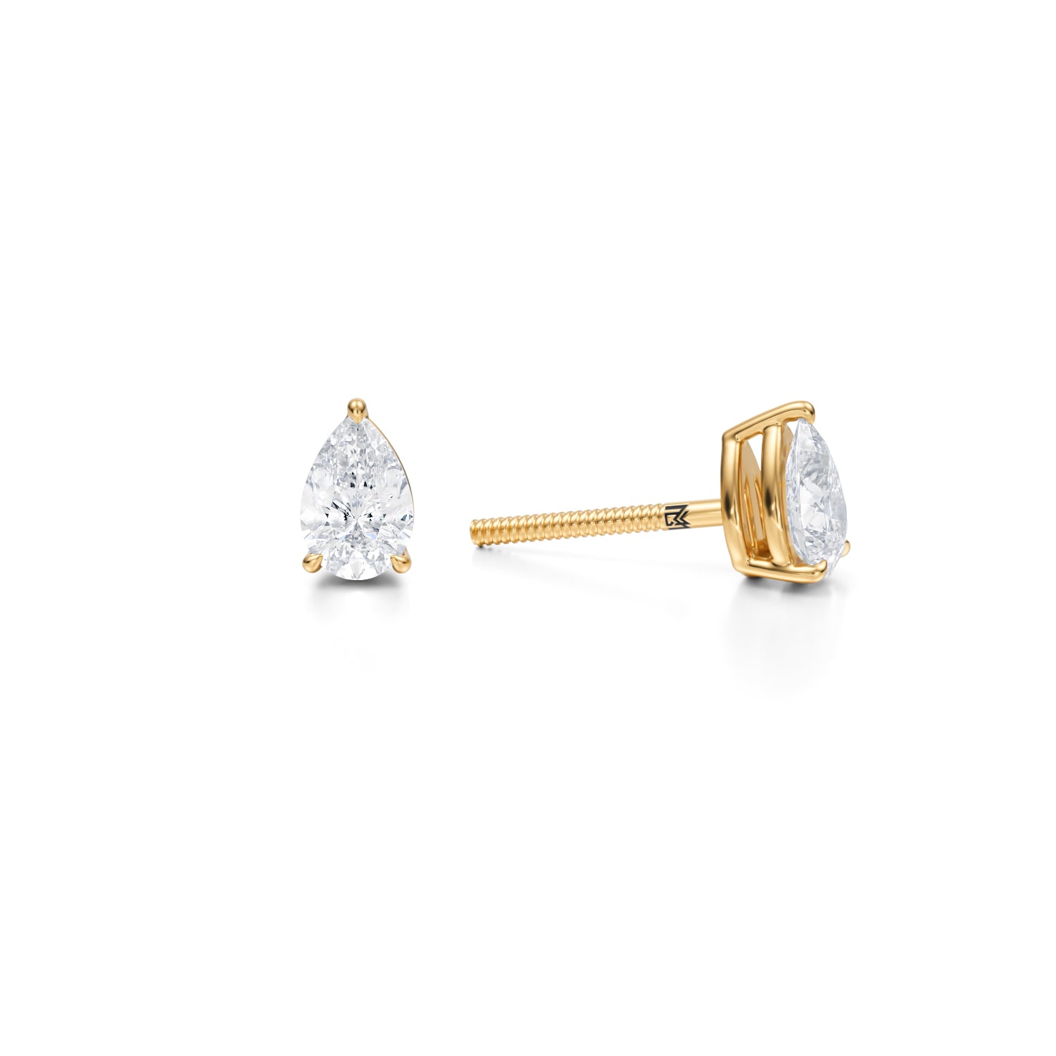 1ct Pear Lab Diamond Studs in Yellow Gold