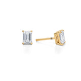 Emerald lab diamond stud earrings, 1.25 carats, in yellow gold.
