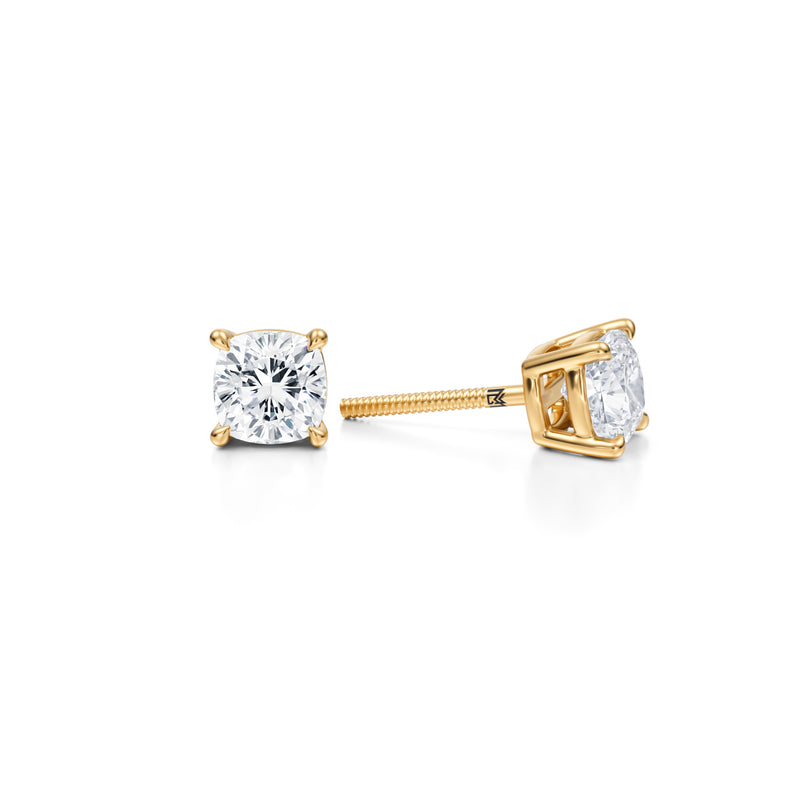 Yellow gold lab diamond stud earrings, 1.5 carats