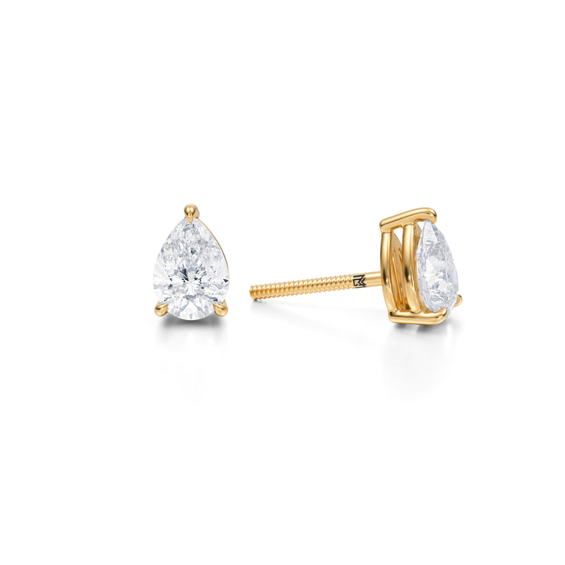Yellow gold pear diamond studs, 1.5 carats.