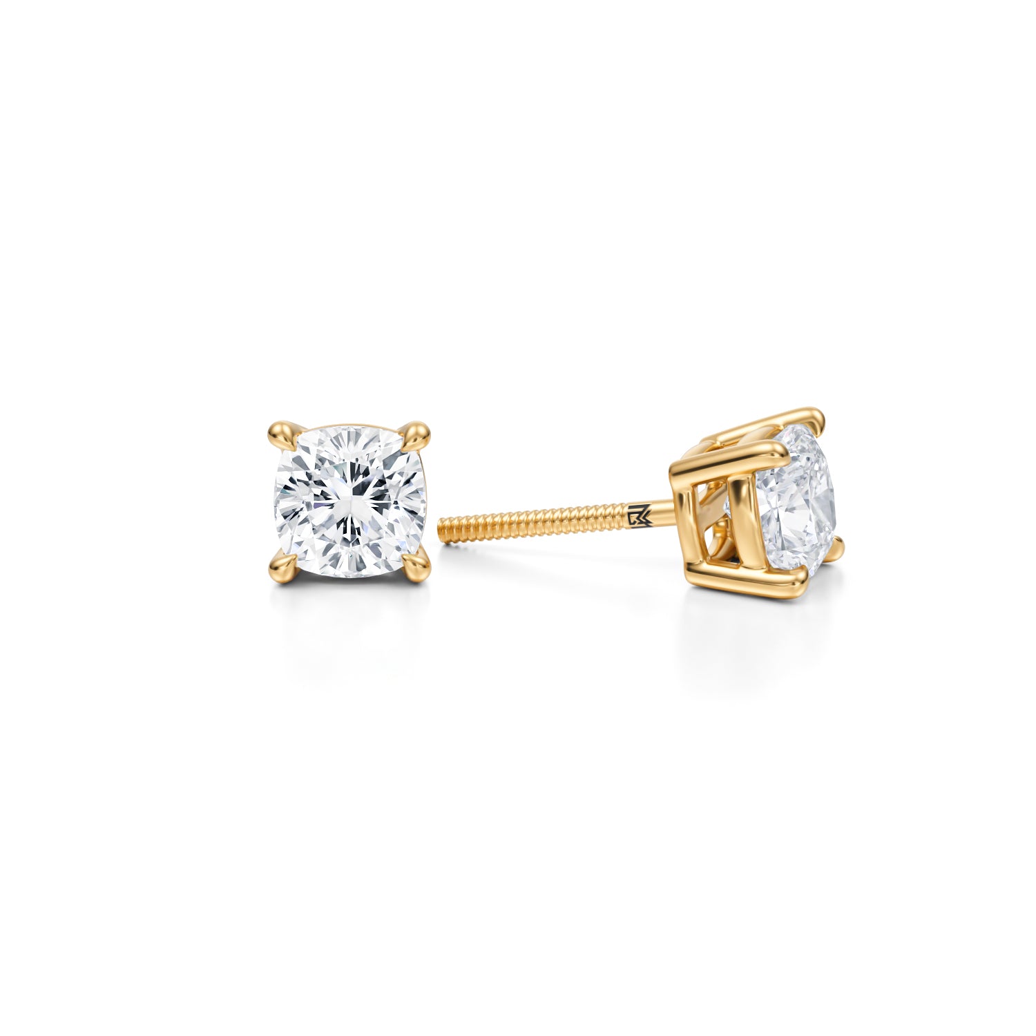 2ct Cushion Lab Diamond Studs in Yellow Gold