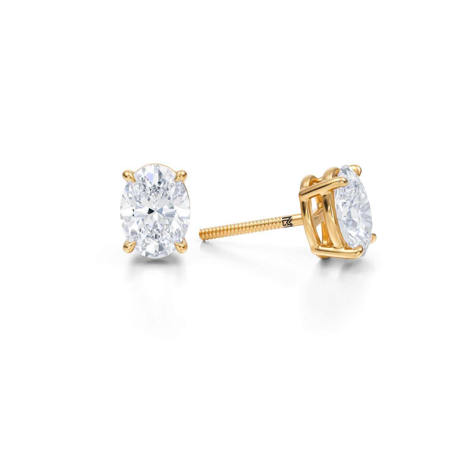 2 Ct discount Oval Shaped Diamond Stud Earrings Real Solid 14K Yellow Gold Screw Back, Oval Cut Created Diamonds Stud Earrings, Perfect Holiday Gift