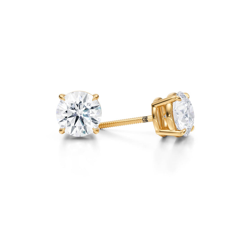 Yellow gold lab diamond stud earrings, 2.5 carats.