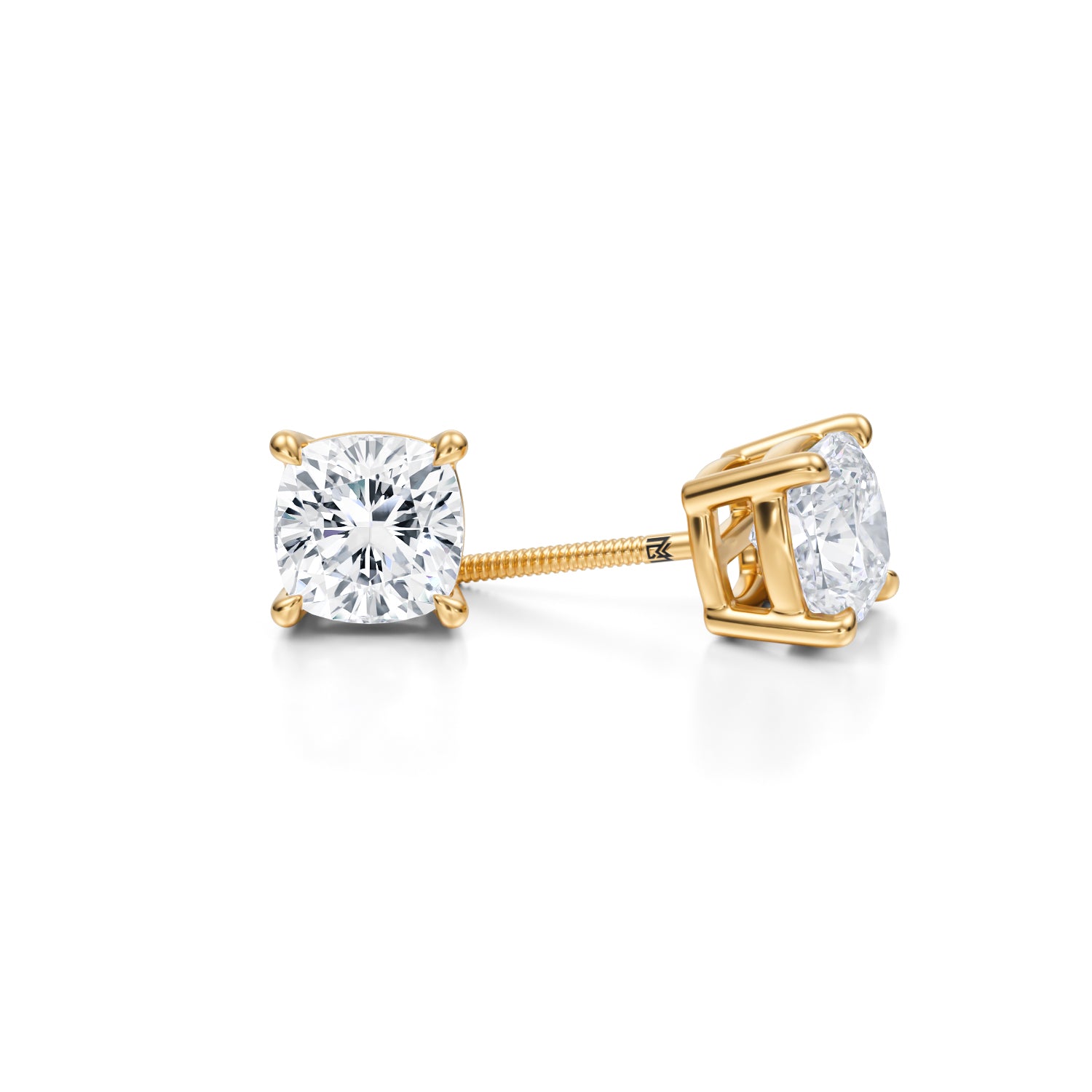 3ct Cushion Lab Diamond Studs in Yellow Gold