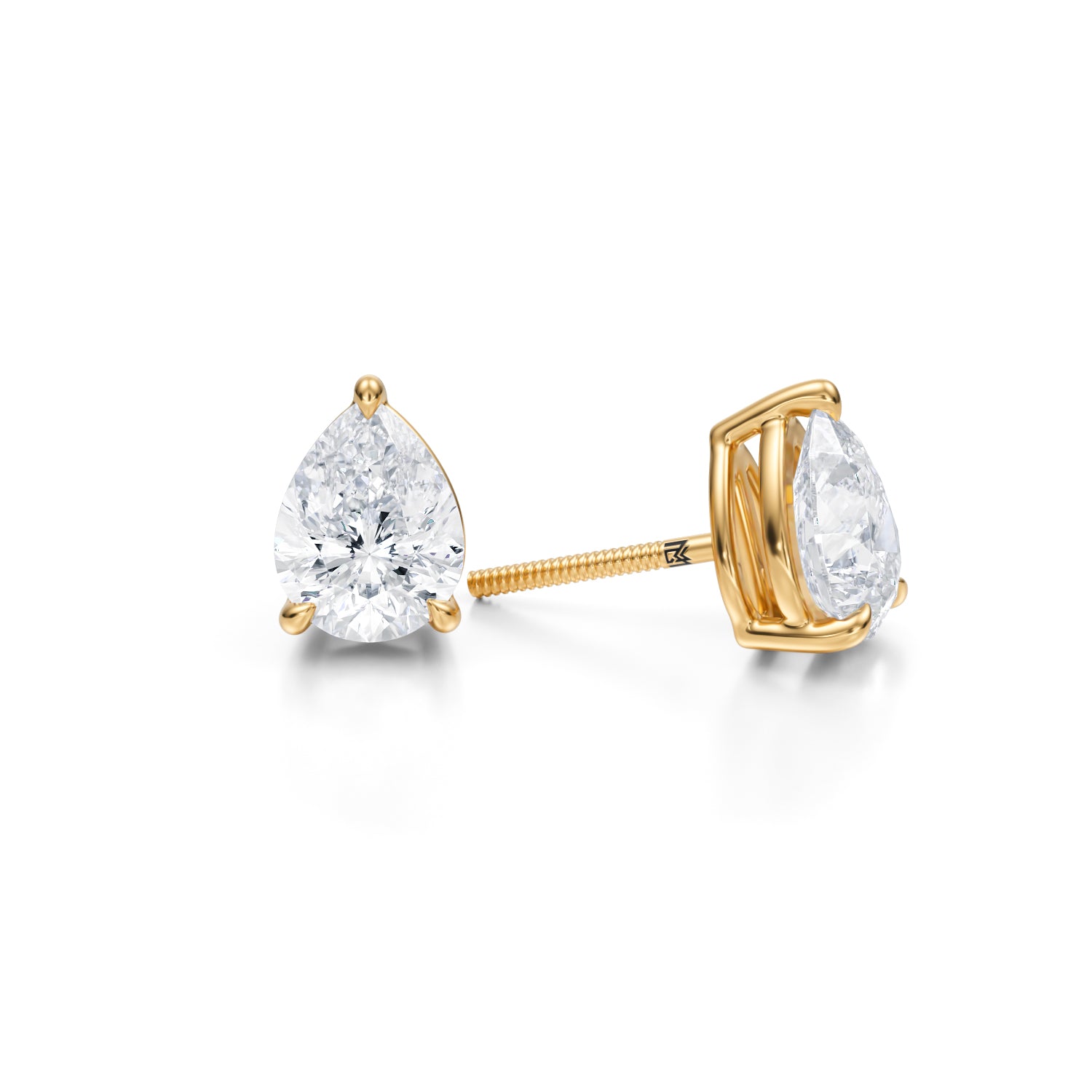 3ct Pear Lab Diamond Studs in Yellow Gold