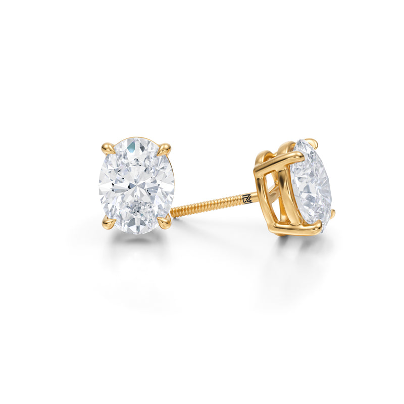 4ct Oval Lab Grown Diamond Earrings in Yellow Gold