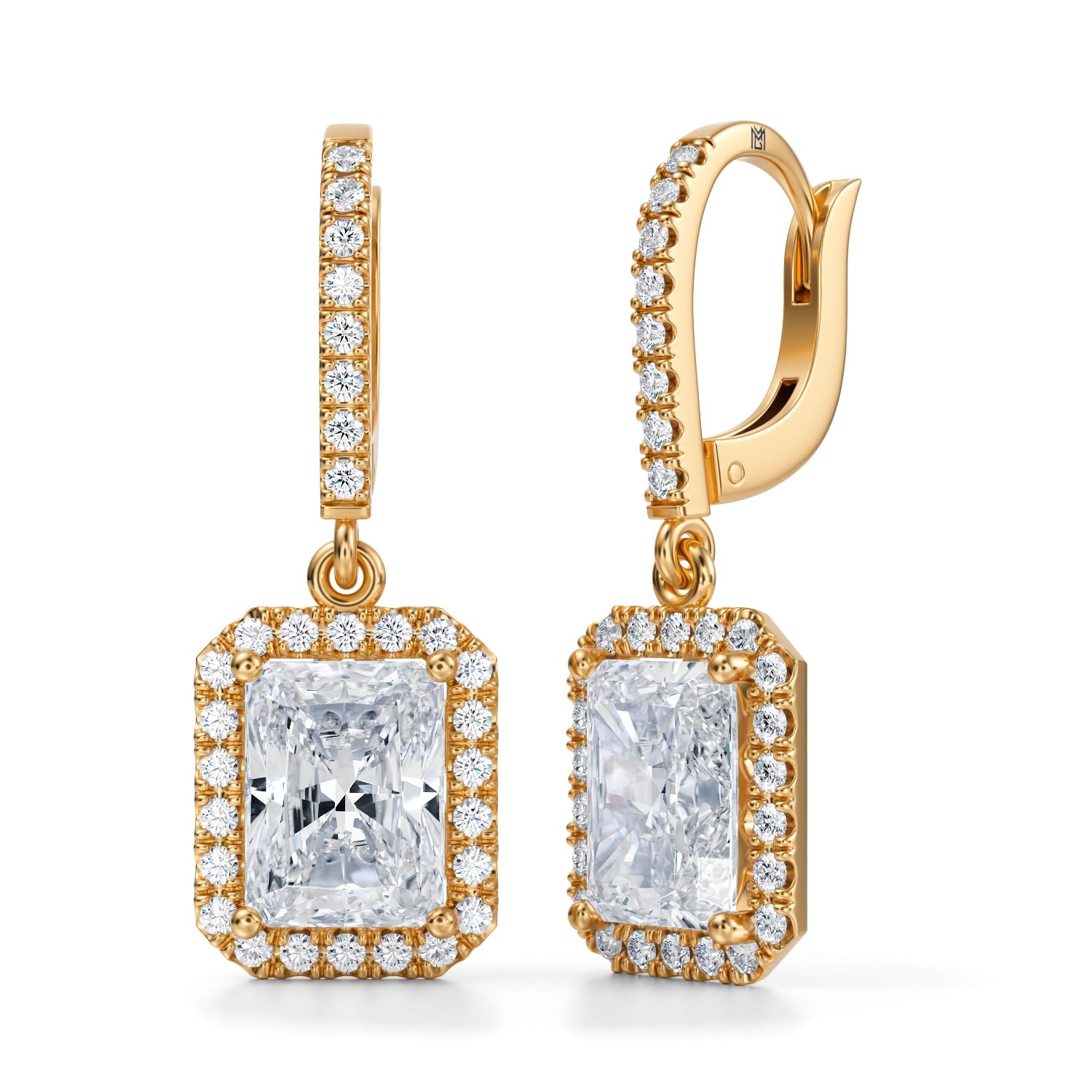 4 Carat Radiant Halo Drop Earrings