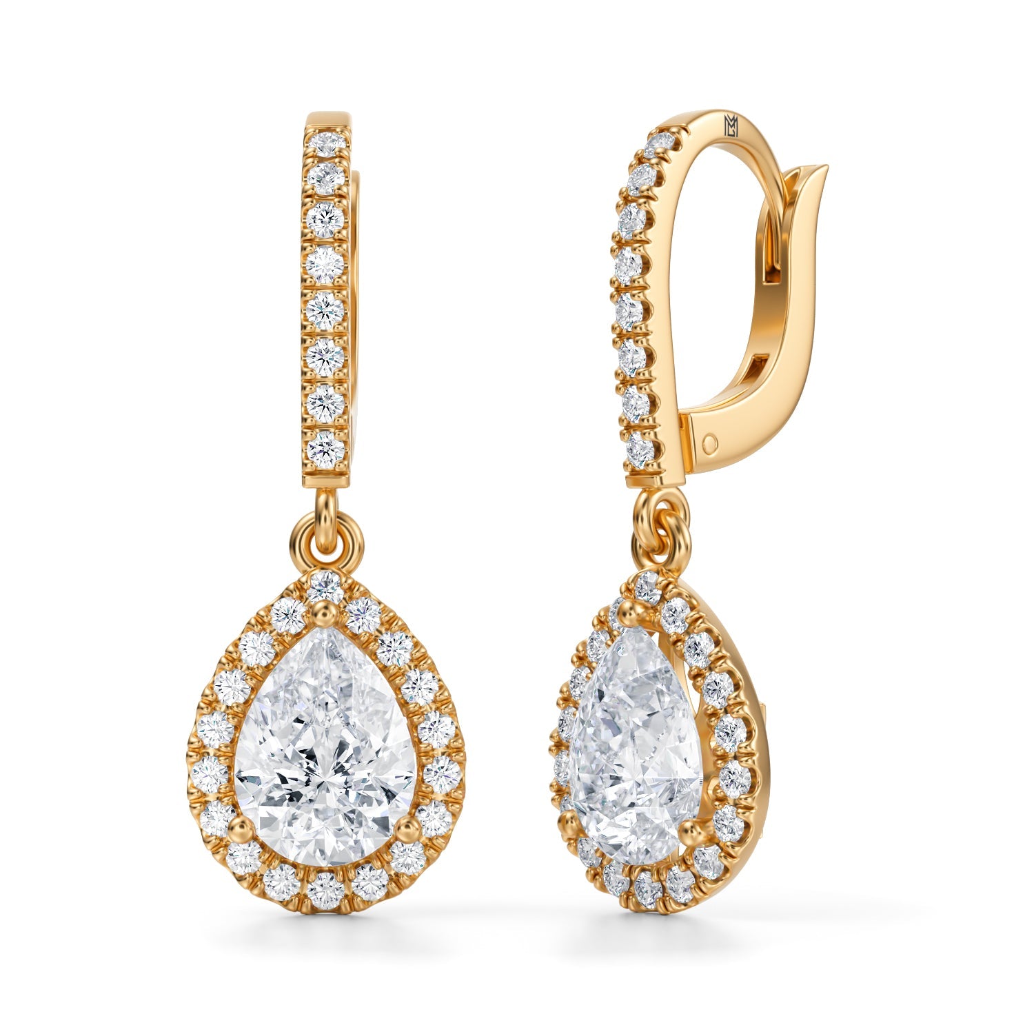 2 1/2 Carat  Pear Halo Drop Earrings