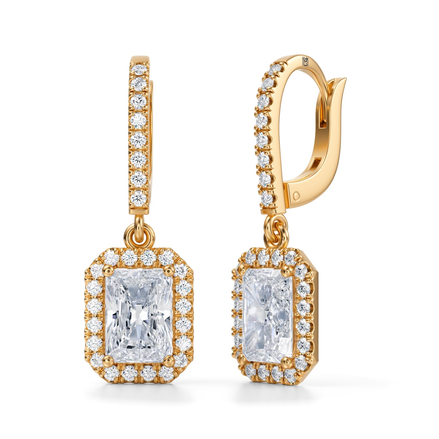 2 1/2 Carat  Radiant Halo Drop Earrings