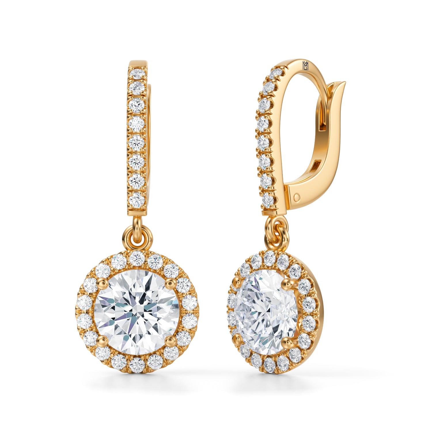 2 1/2 Carat  Round Halo Drop Earrings