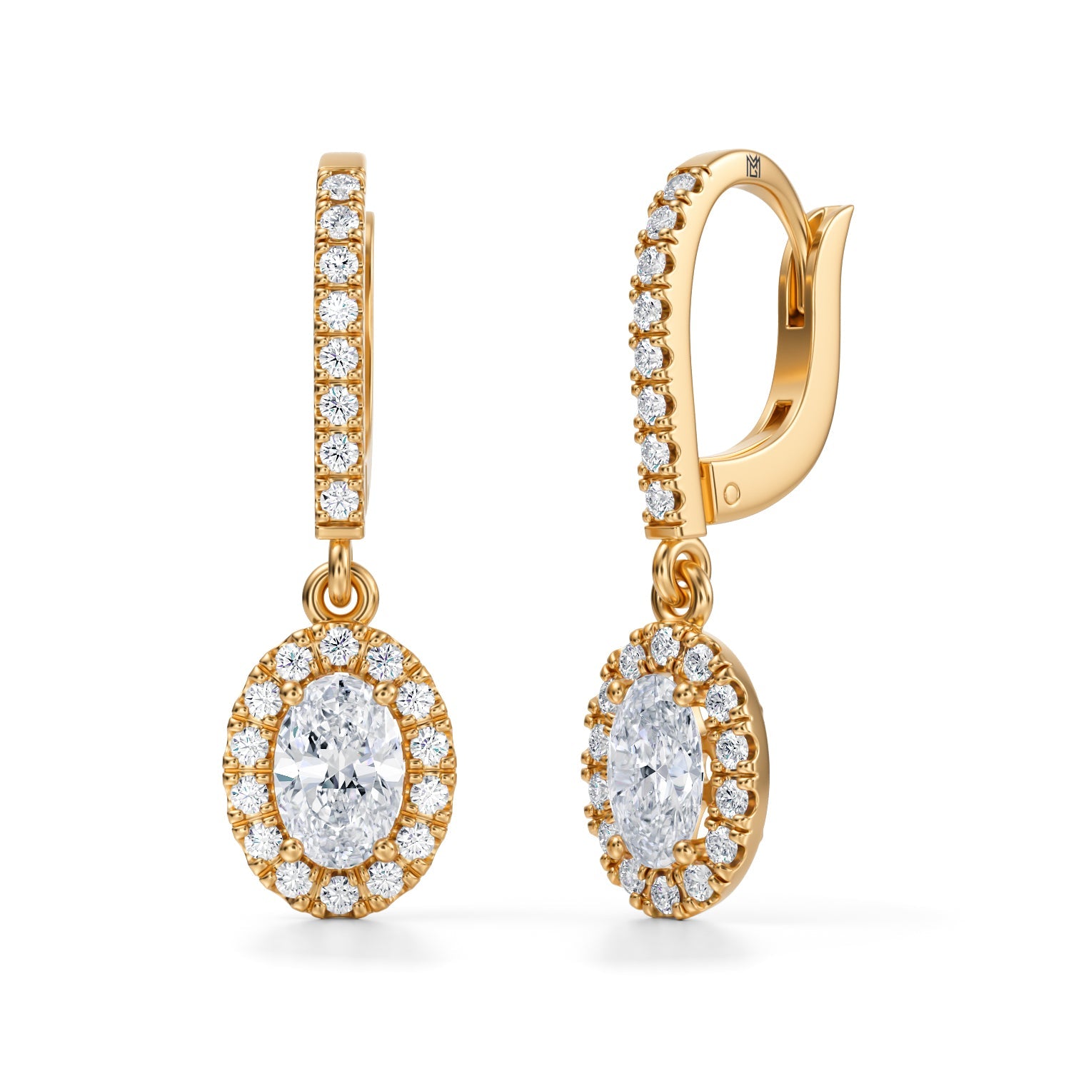 1 1/4 Carat Oval Halo Drop Earrings