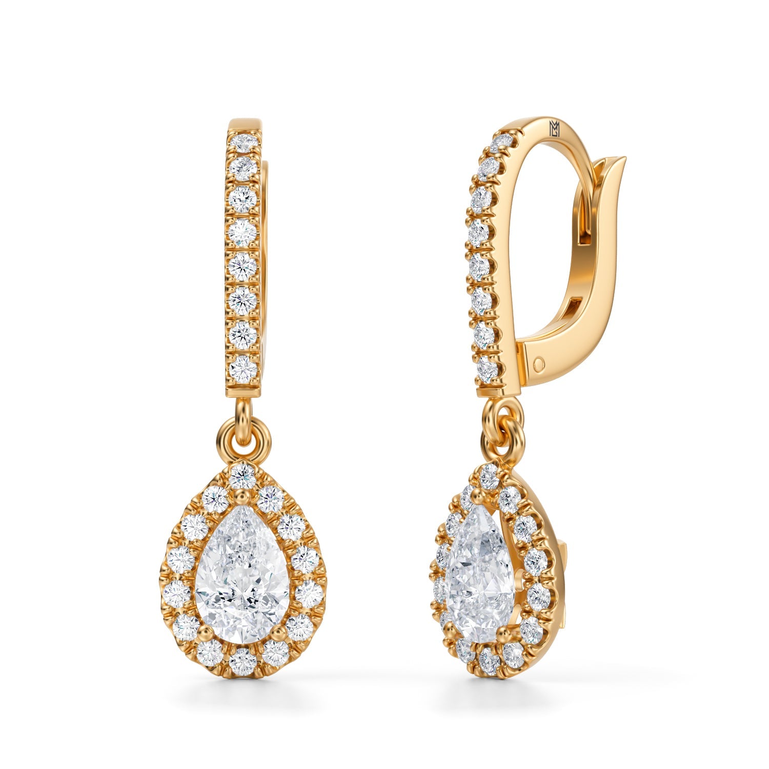 1 1/4 Carat Pear Halo Drop Earrings