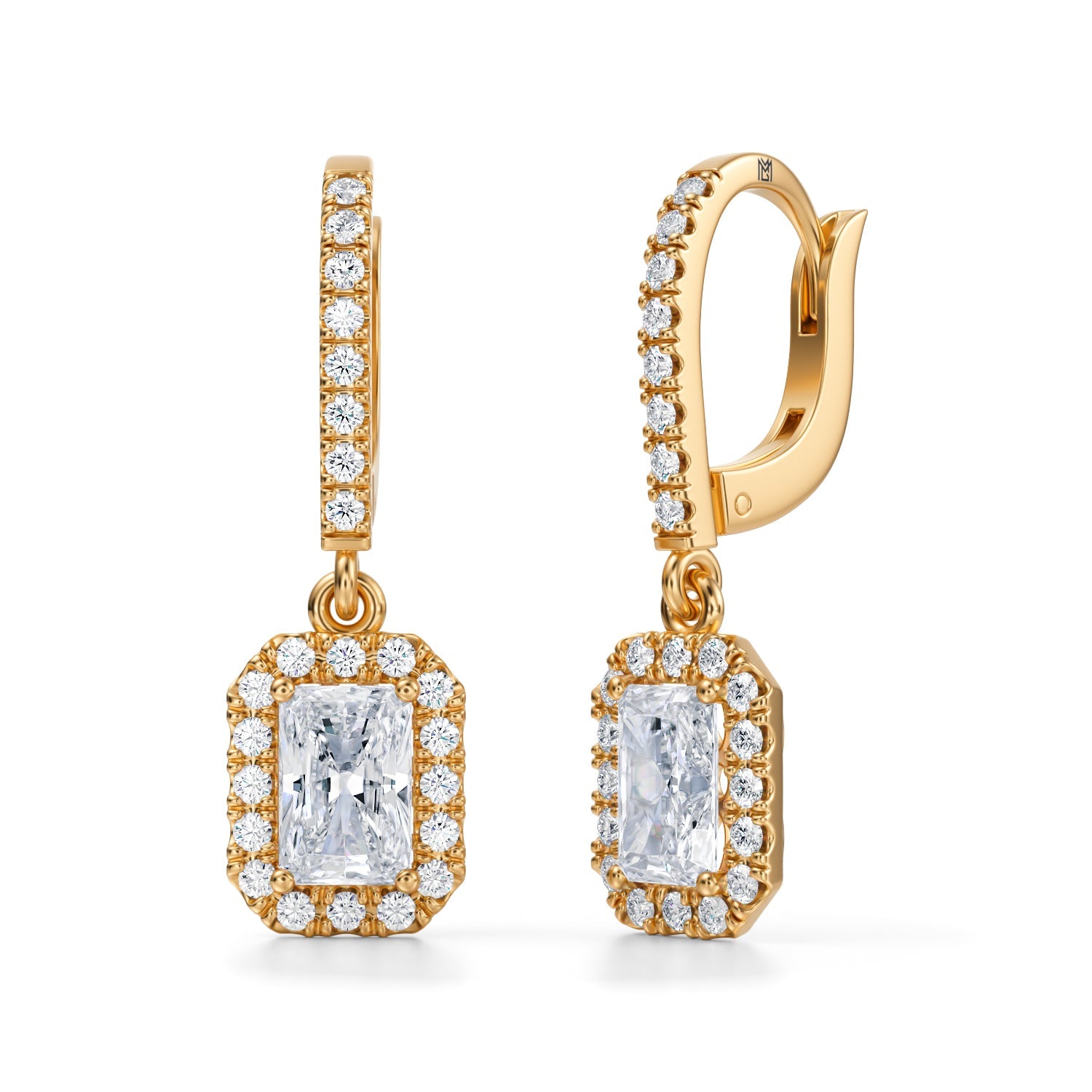 1 1/4 Carat Radiant Halo Drop Earrings