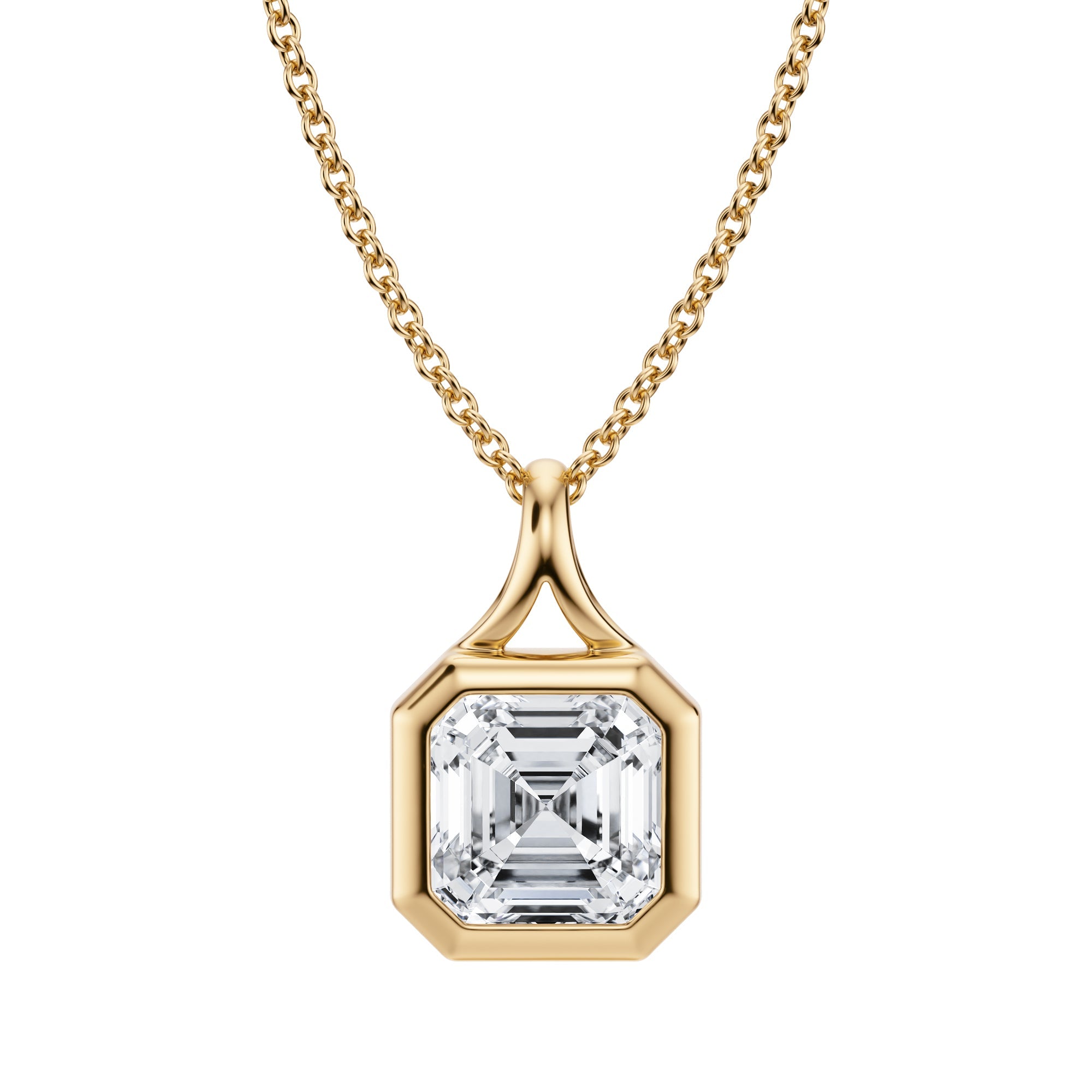 Luminous 1.5 Carat Asscher Cut Lab Grown Diamond Split Bail Bezel Pendant in Yellow Gold