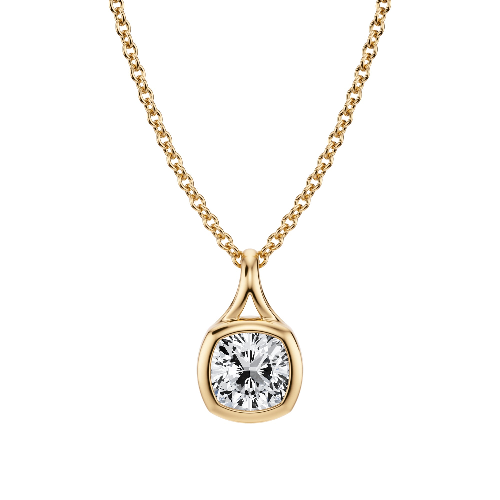 Stylish 1/2 Carat Cushion Lab Grown Diamond Split Bail Necklace in Yellow Gold