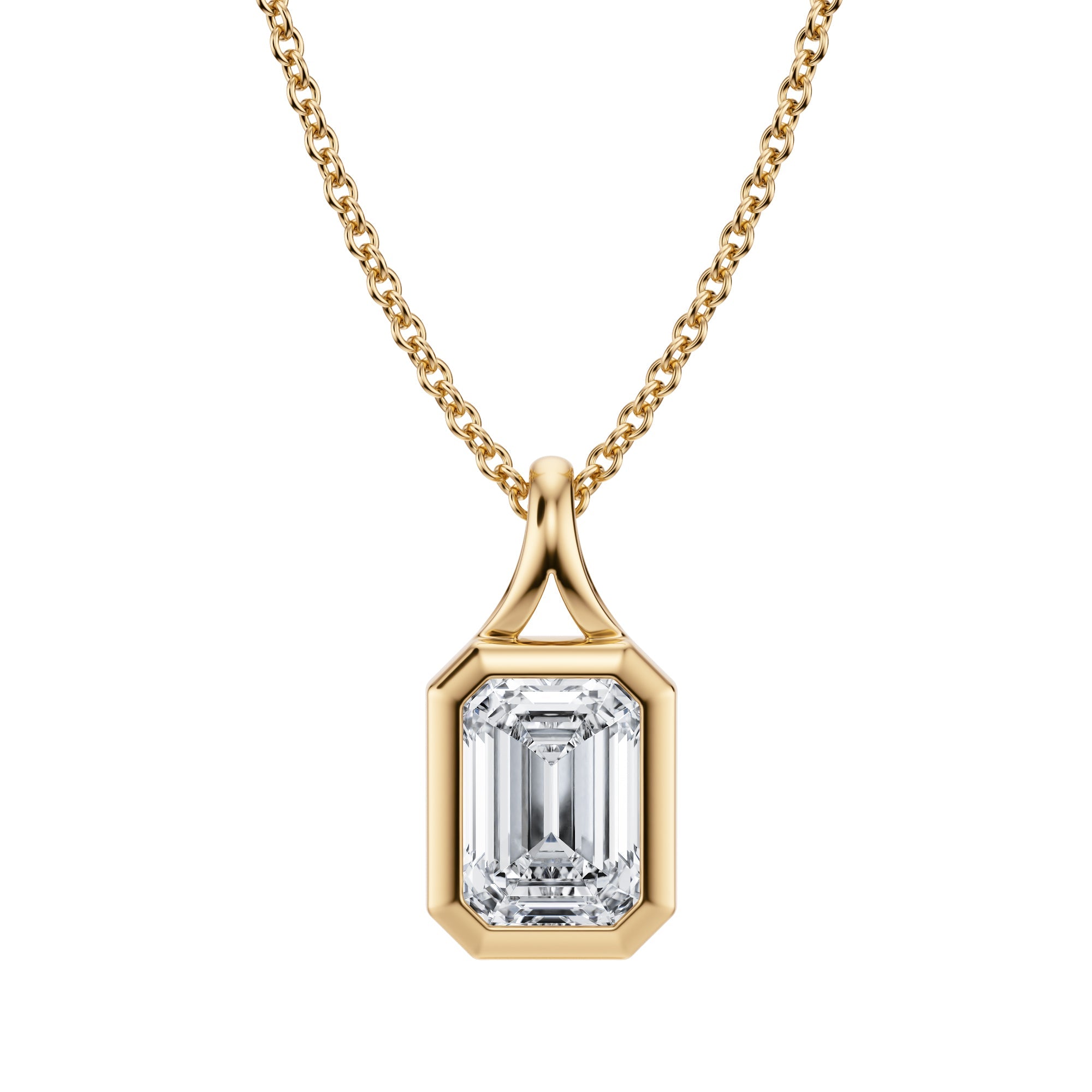 Charming 1 Carat Emerald Lab Grown Diamond Split Bail Bezel Pendant in Yellow Gold