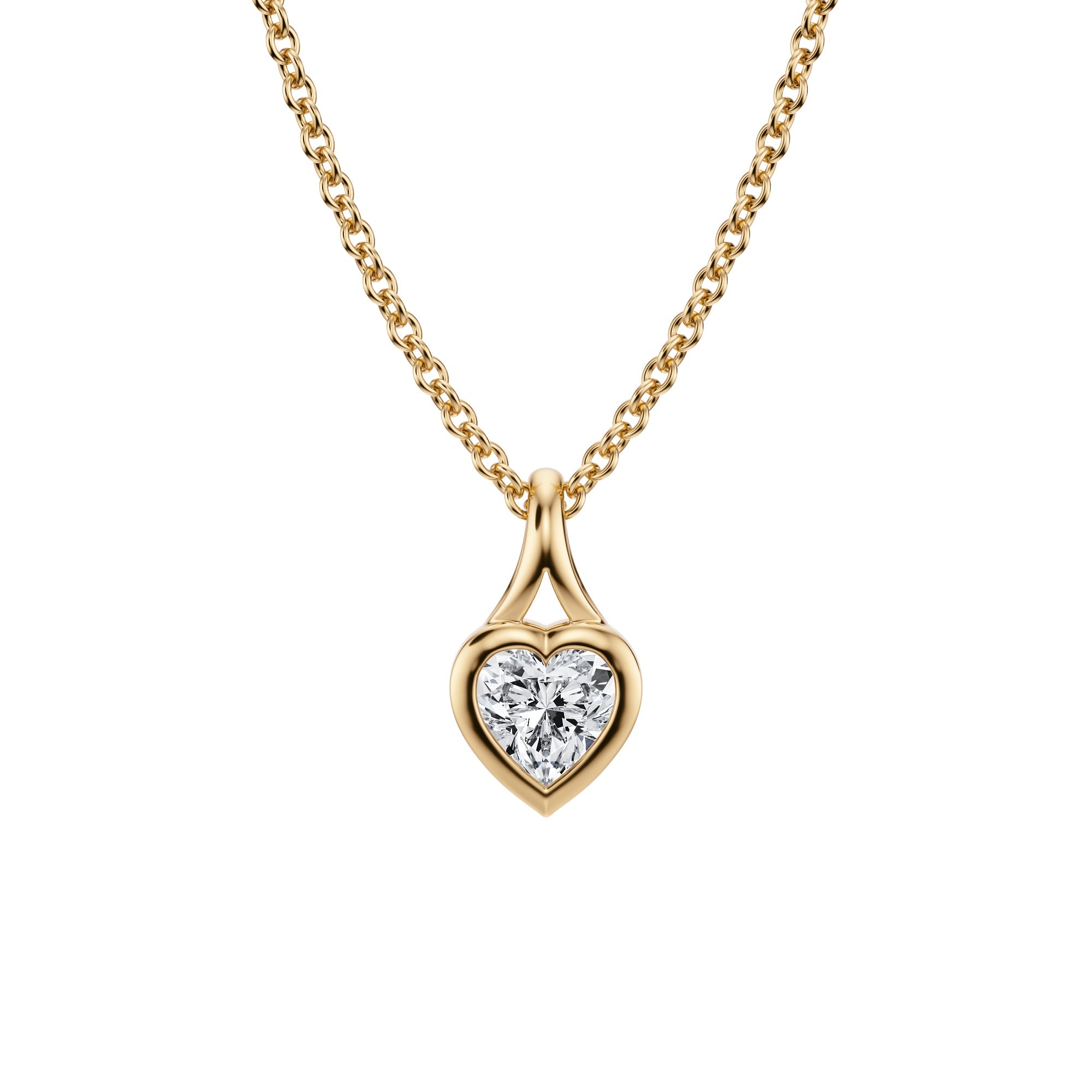 Gorgeous 1/4 Carat Heart Lab Grown Diamond Split Bail Bezel Necklace in Yellow Gold