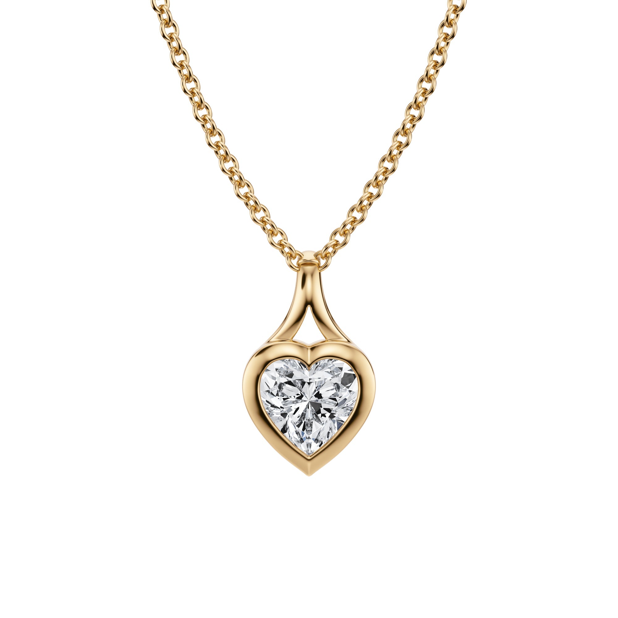 Stylish 1/2 Carat Heart Lab Grown Diamond Split Bail Bezel Necklace in Yellow Gold