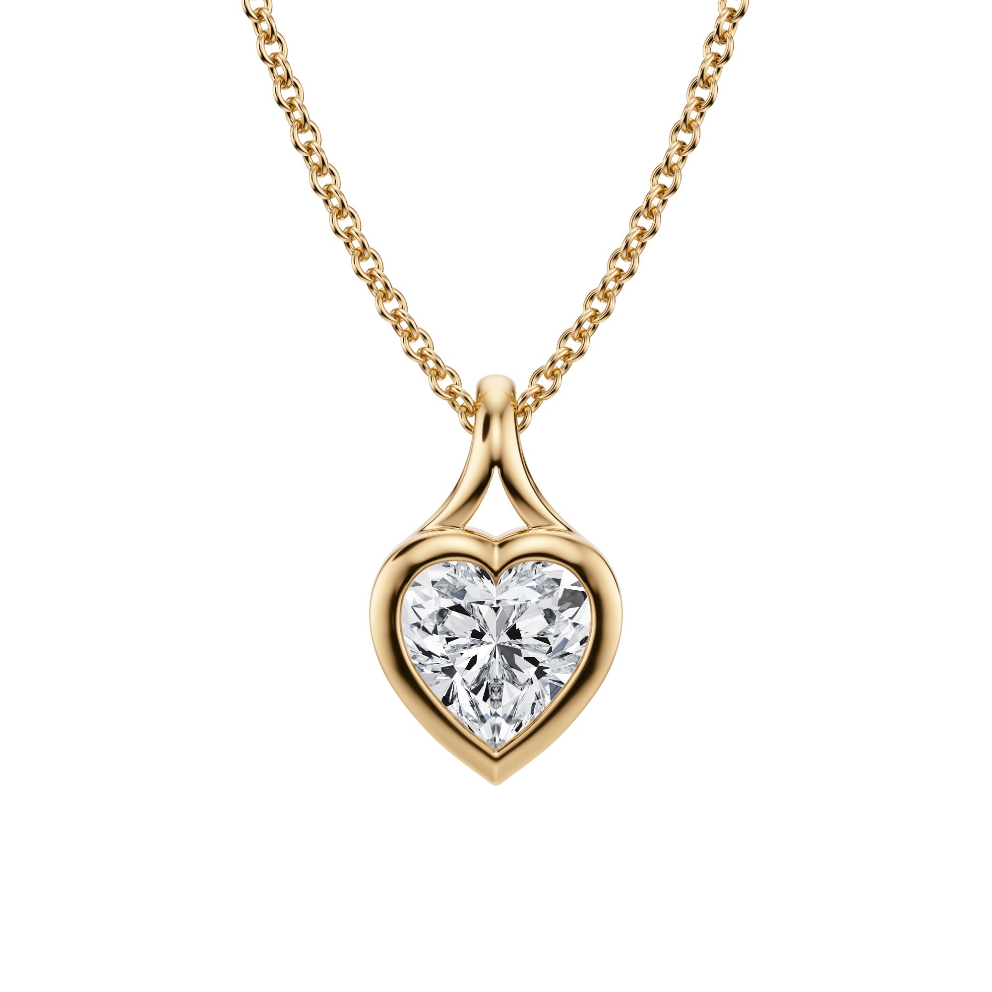 3/4 Carat Heart Lab Grown Diamond Split Bail Bezel Necklace in Yellow Gold