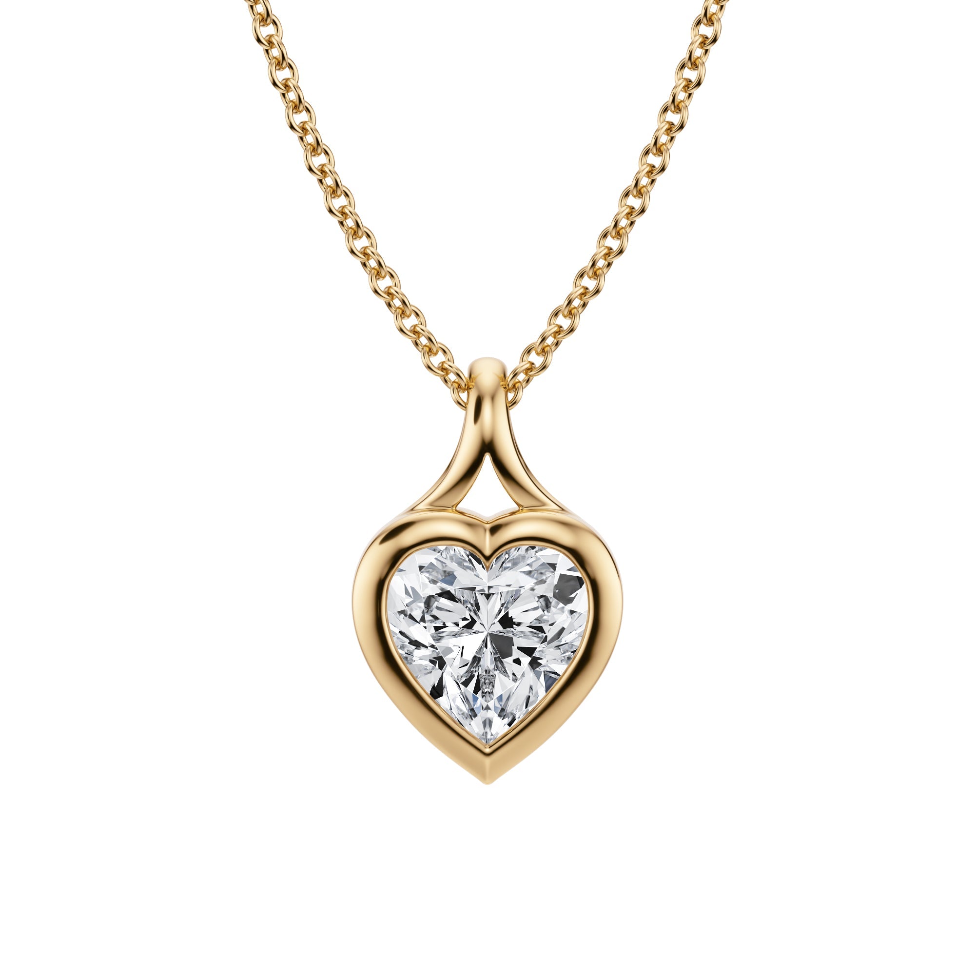 1 Carat Heart-Shaped Lab Grown Diamond Split Bail Bezel Necklace in Yellow Gold