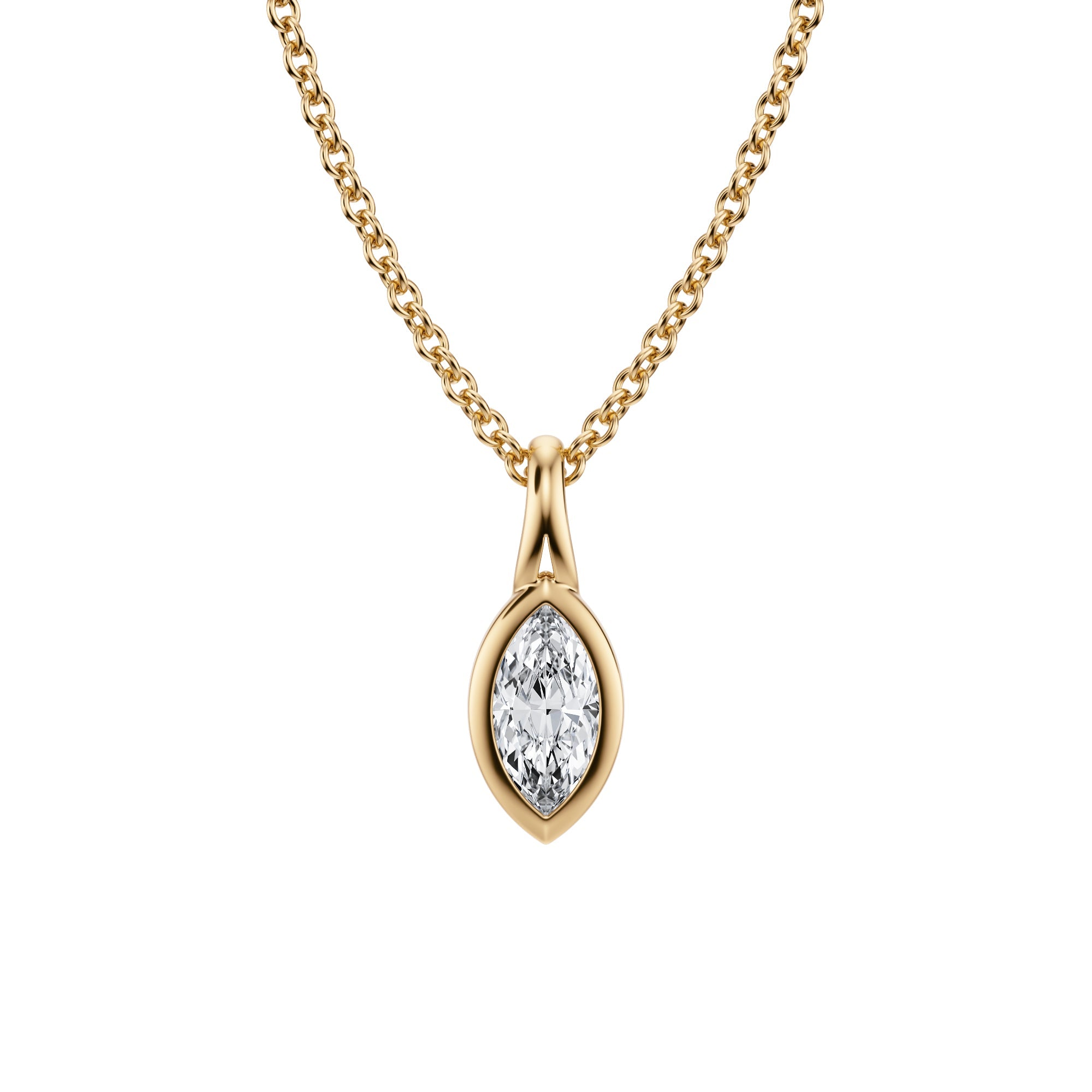 Gorgeous 1/4 Carat Marquise Lab Grown Diamond Split Bail Bezel Necklace in Yellow Gold