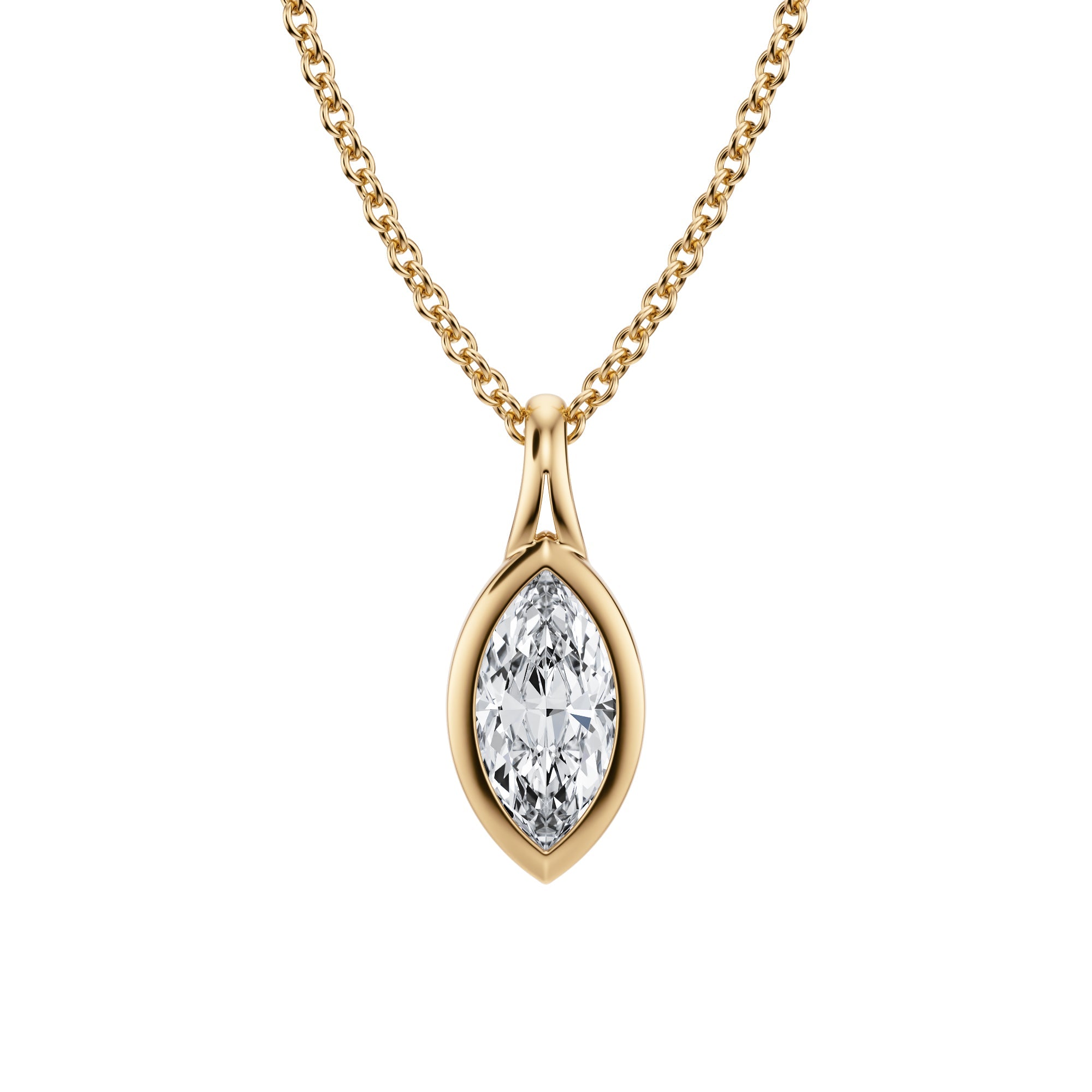 Exquisite 1/2 Carat Marquise Lab Grown Diamond Split Bail Bezel Necklace in Yellow Gold