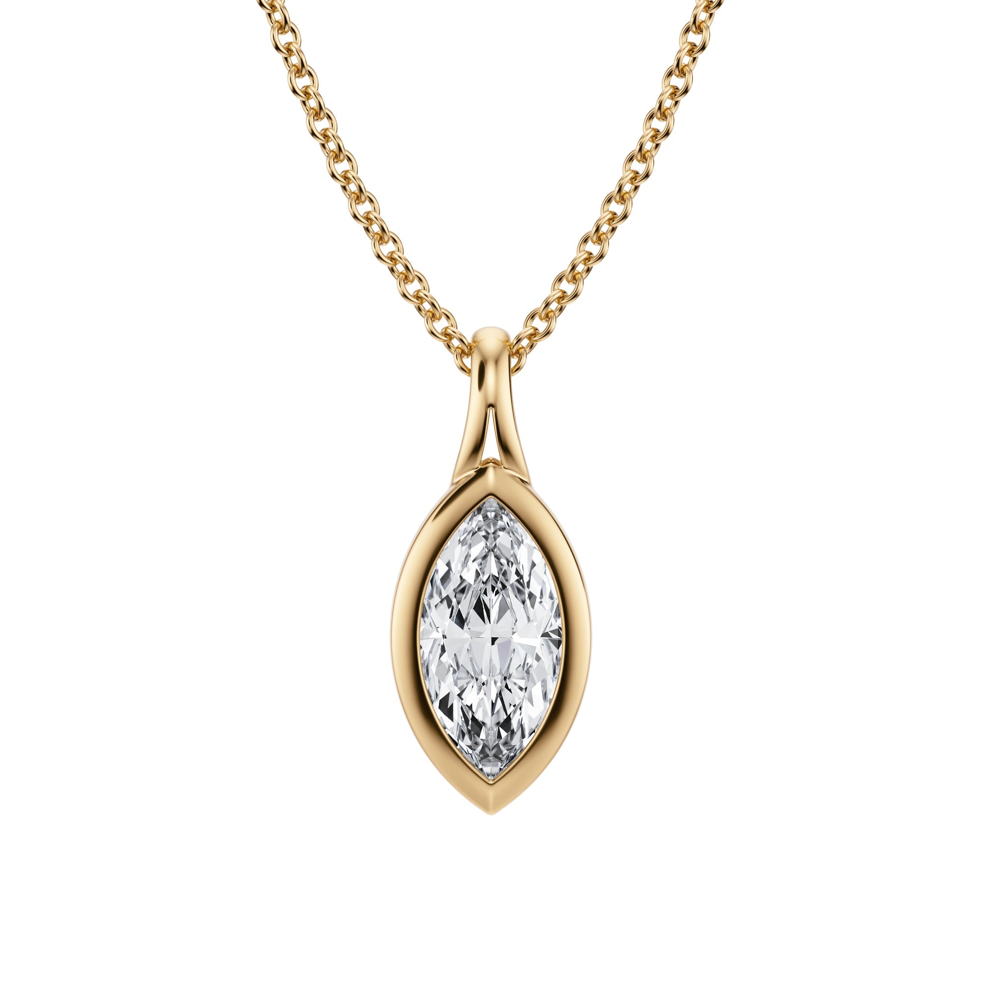 Stylish 3/4 Carat Marquise Lab Grown Diamond Split Bail Bezel Necklace in Yellow Gold