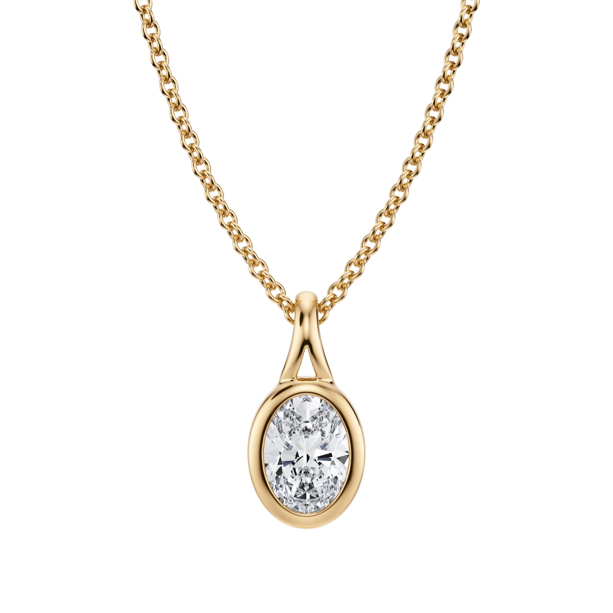 Timeless 1/2 Carat Oval Lab Grown Diamond Split Bail Bezel Necklace in Yellow Gold