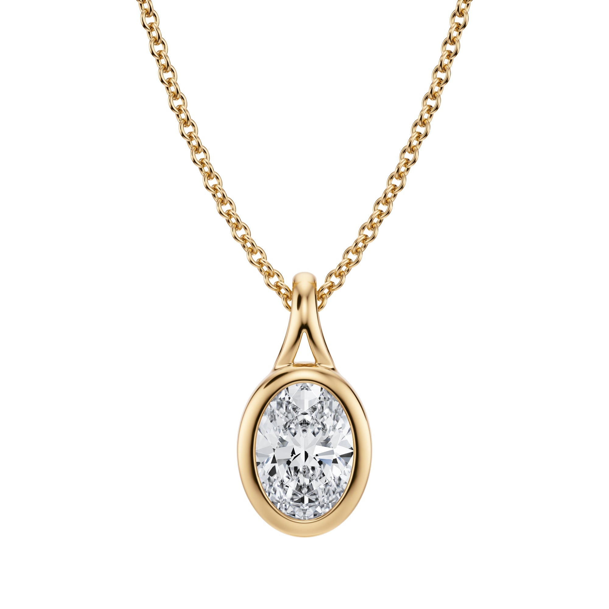 3/4 Carat Oval Lab Grown Diamond  Split Bail Bezel Necklace in Yellow Gold