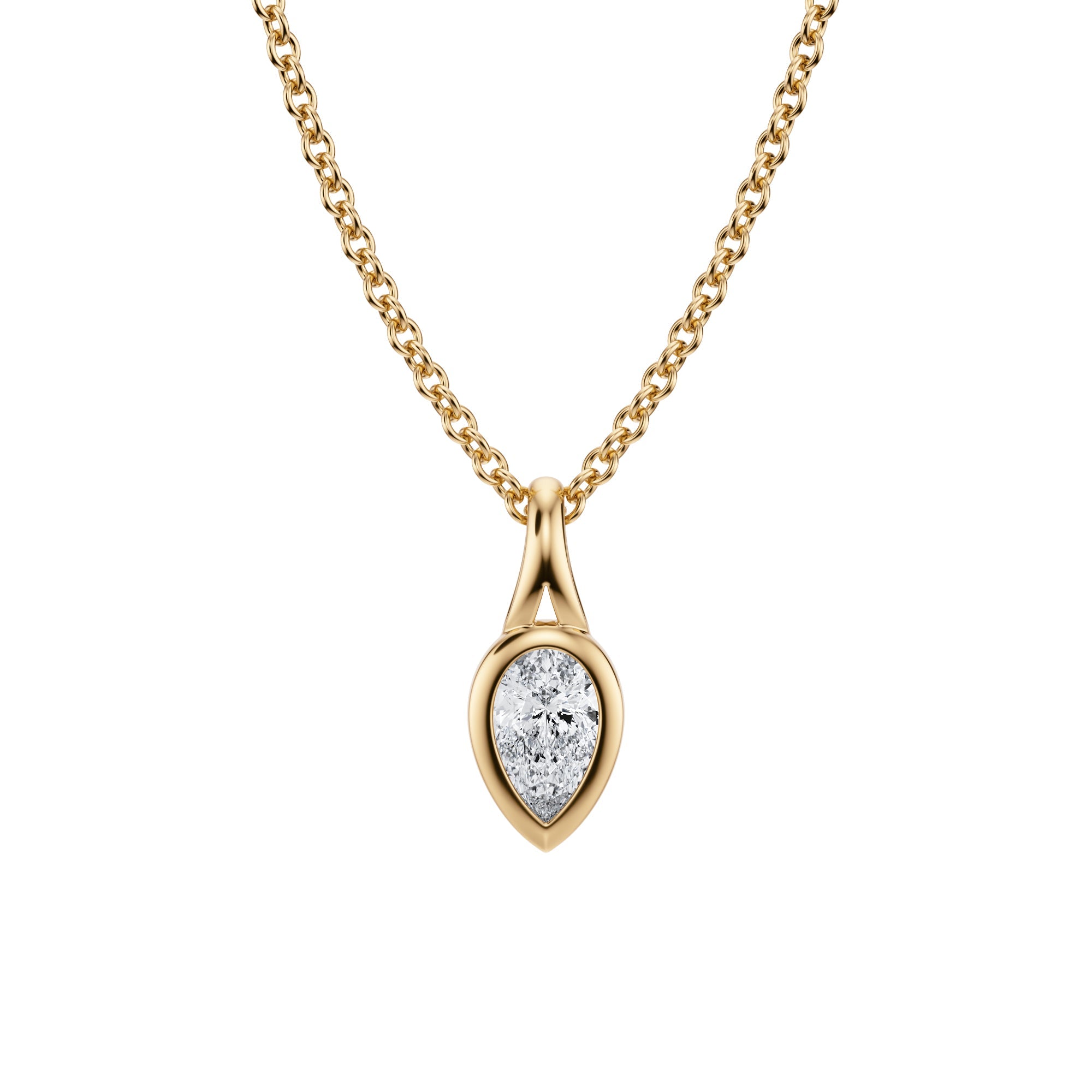 Gorgeous 1/4 Carat Pear Lab Grown Diamond Split Bail Bezel Necklace in Yellow Gold