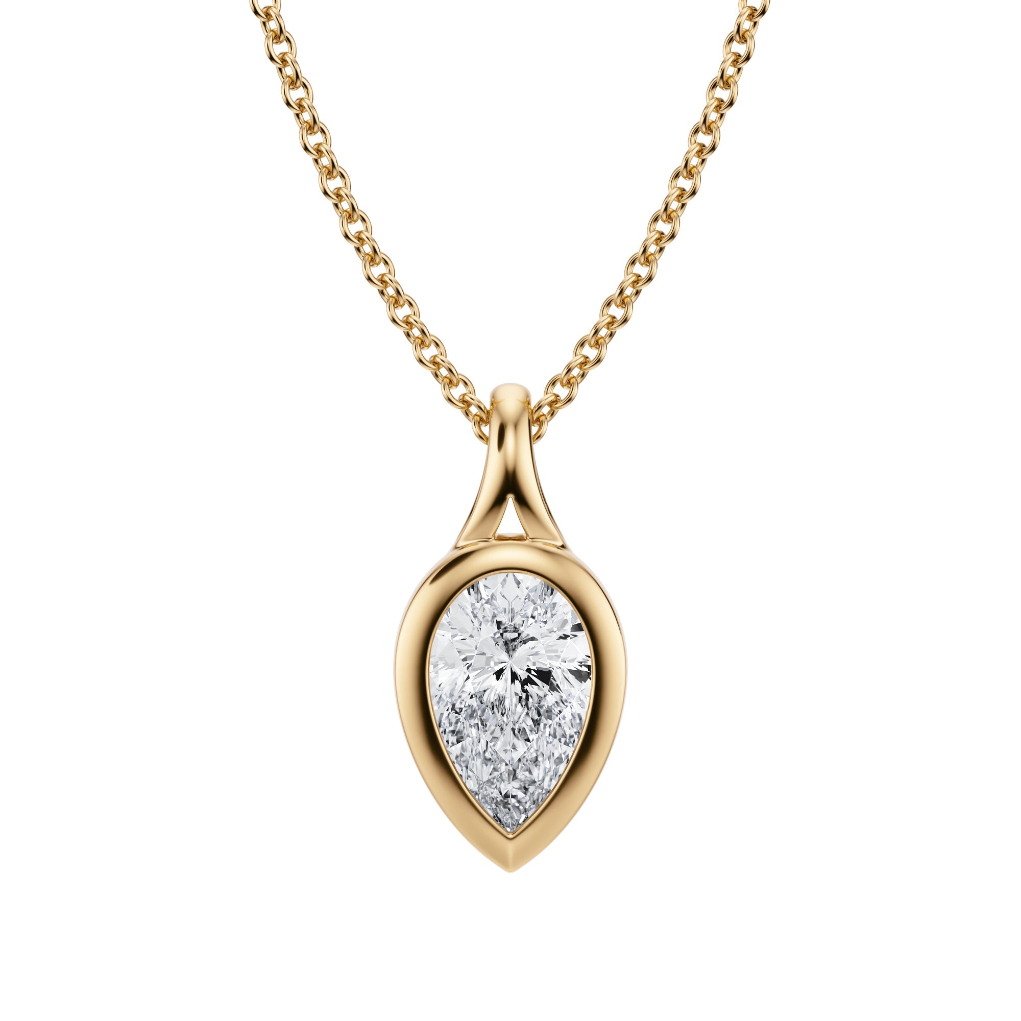 Refined 1 Carat Pear Lab Grown Diamond Split Bail Bezel Necklace in Yellow Gold