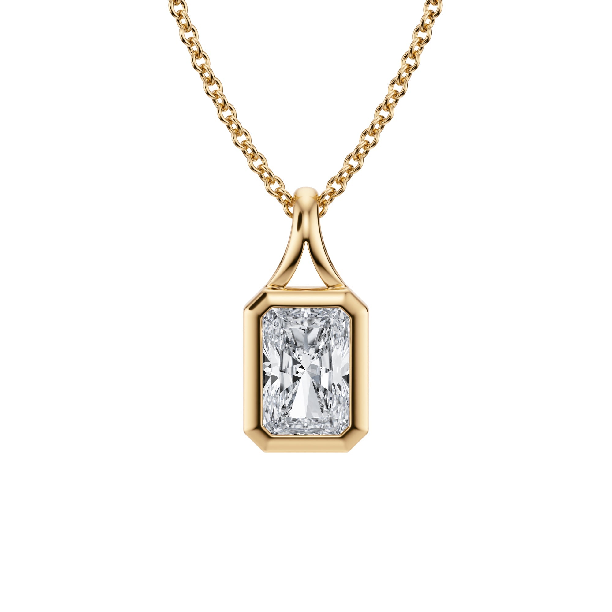 Charming 3/4 Carat Radiant Lab Grown Diamond Split Bail Bezel Necklace in Platinum