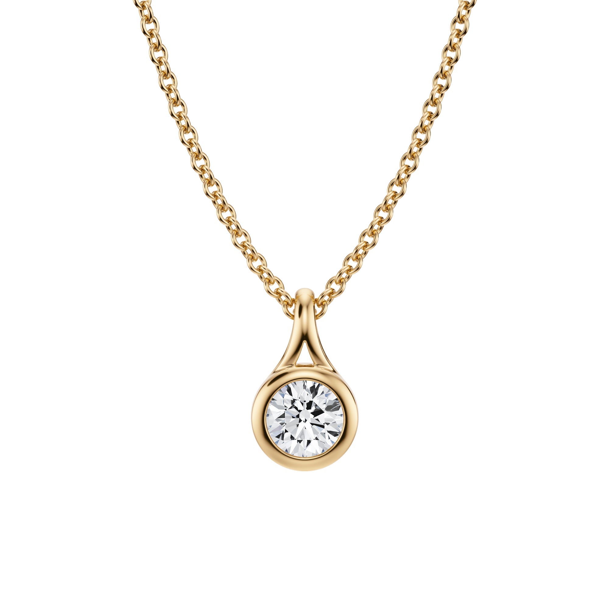 Luxurious Round Lab Grown Diamond Split Bail Bezel Necklace - 1/4 Carat in Yellow Gold