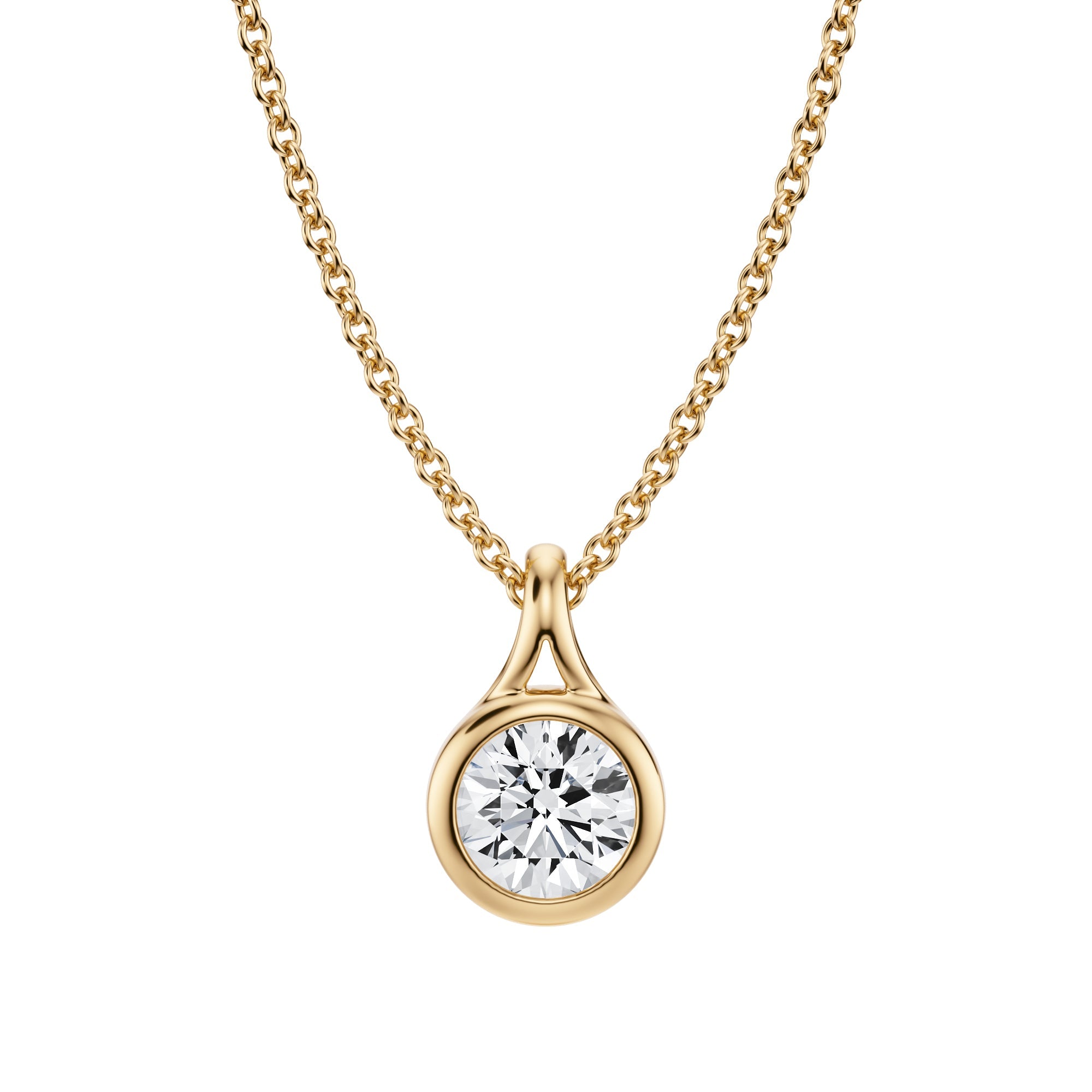 Glamorous 1/2 Carat Round Lab Grown Diamond Split Bail Bezel Necklace in Yellow Gold