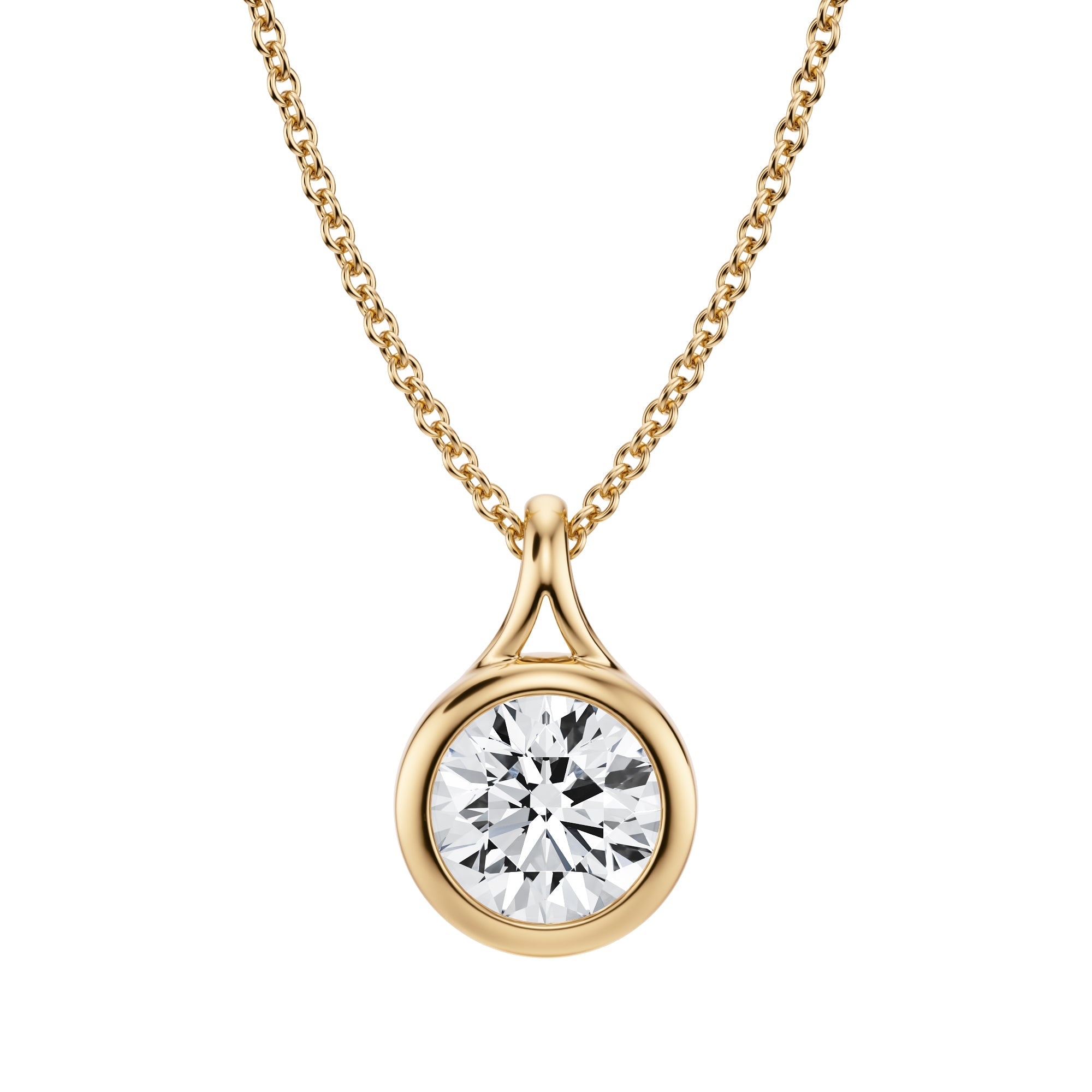 Polished 1 Carat Round Lab Grown Diamond Split Bail Bezel Necklace in Yellow Gold