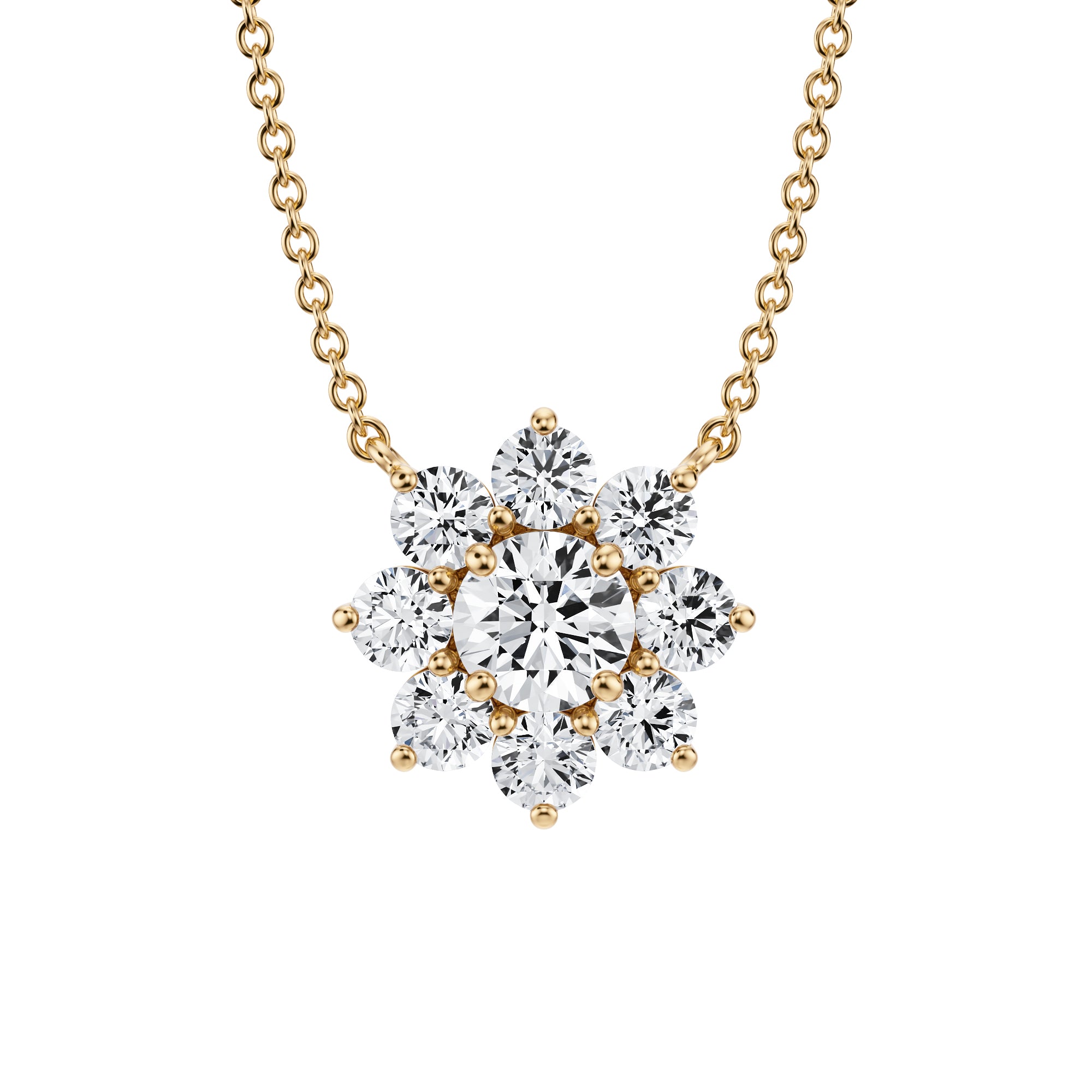 1 Carat Round Flower Cluster Pendant Necklace