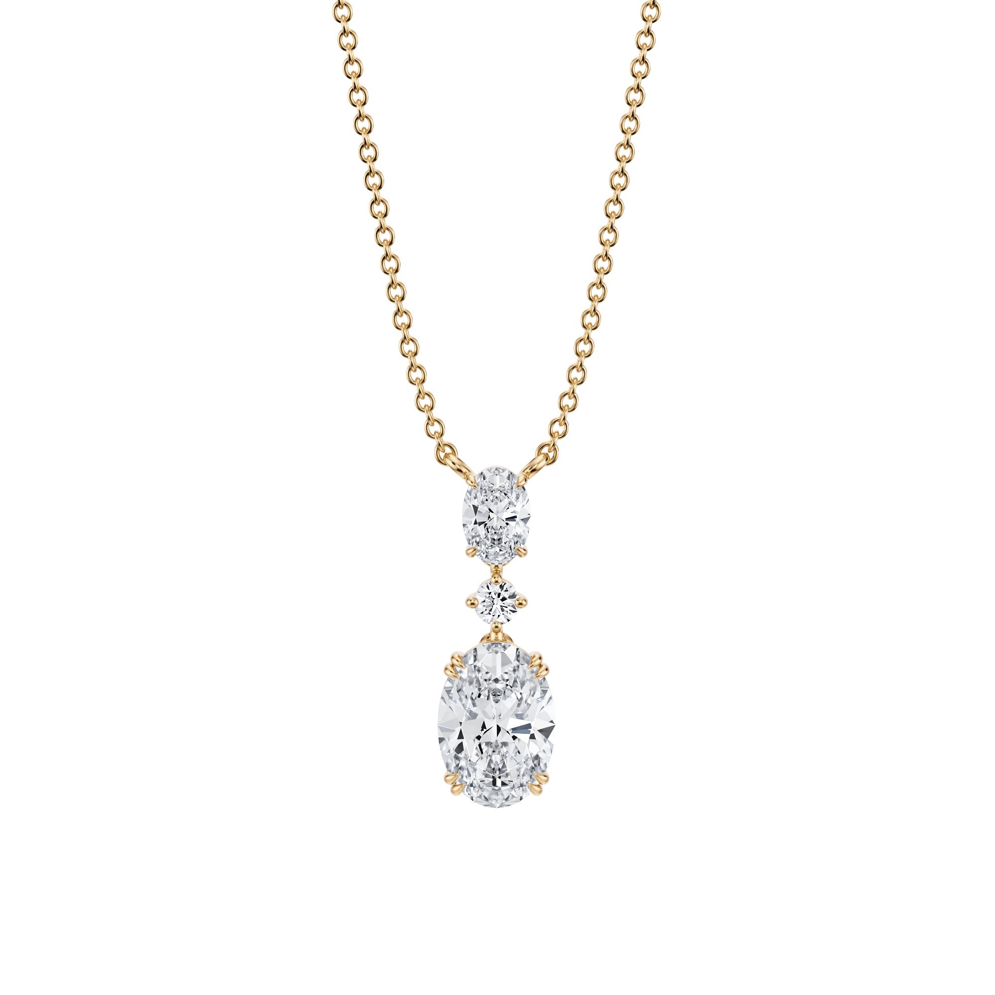 Oval Alternating 3 Stone Diamond Necklace - 2 Carat