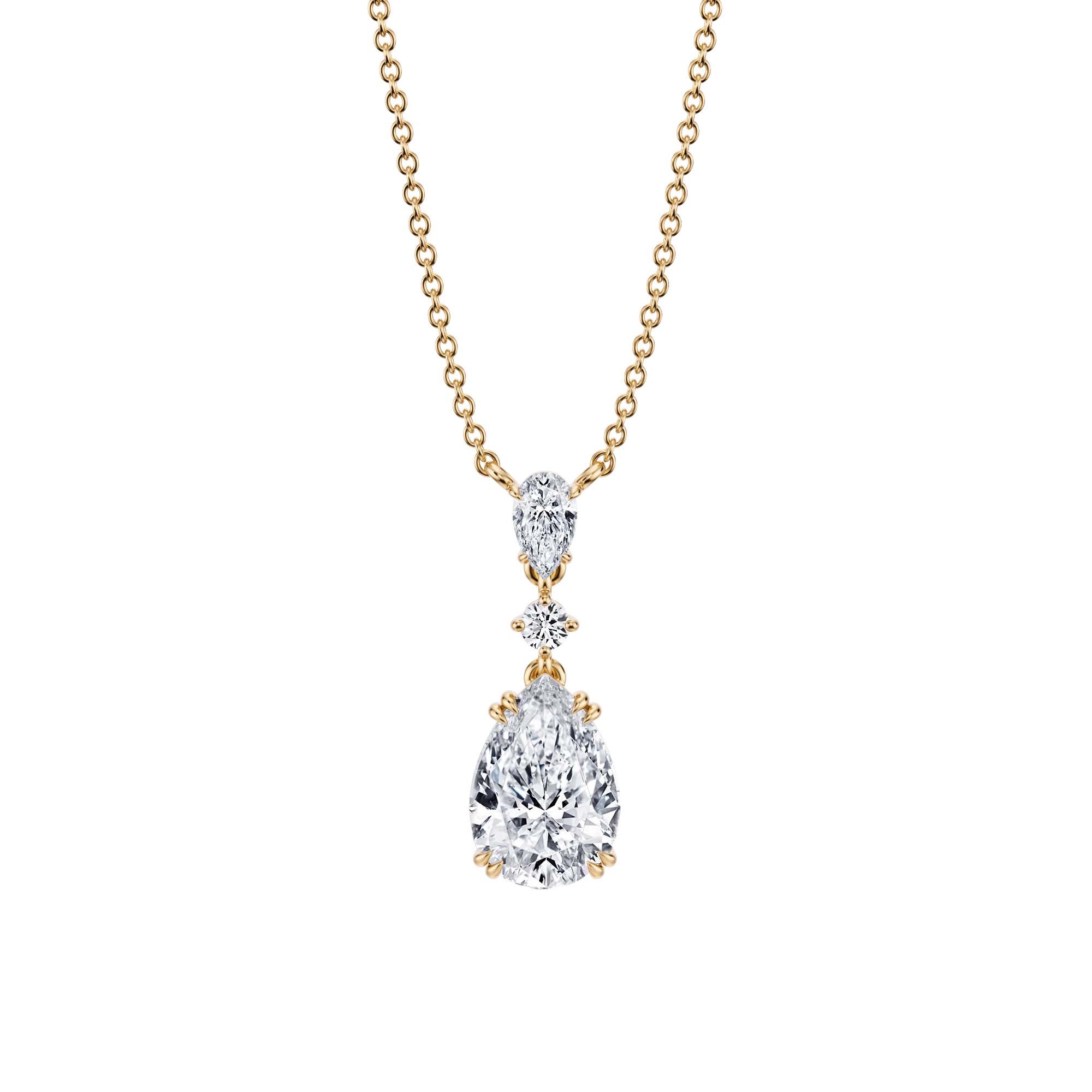 Pear Alternating 3 Stone Diamond Necklace - 2 Carat