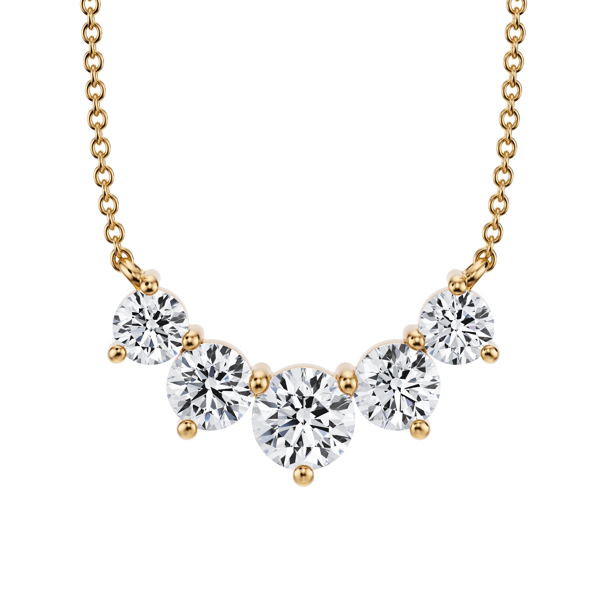 Charming 1.5 TCW graduated lab grown diamond 
necklace crafted in yellow gold.