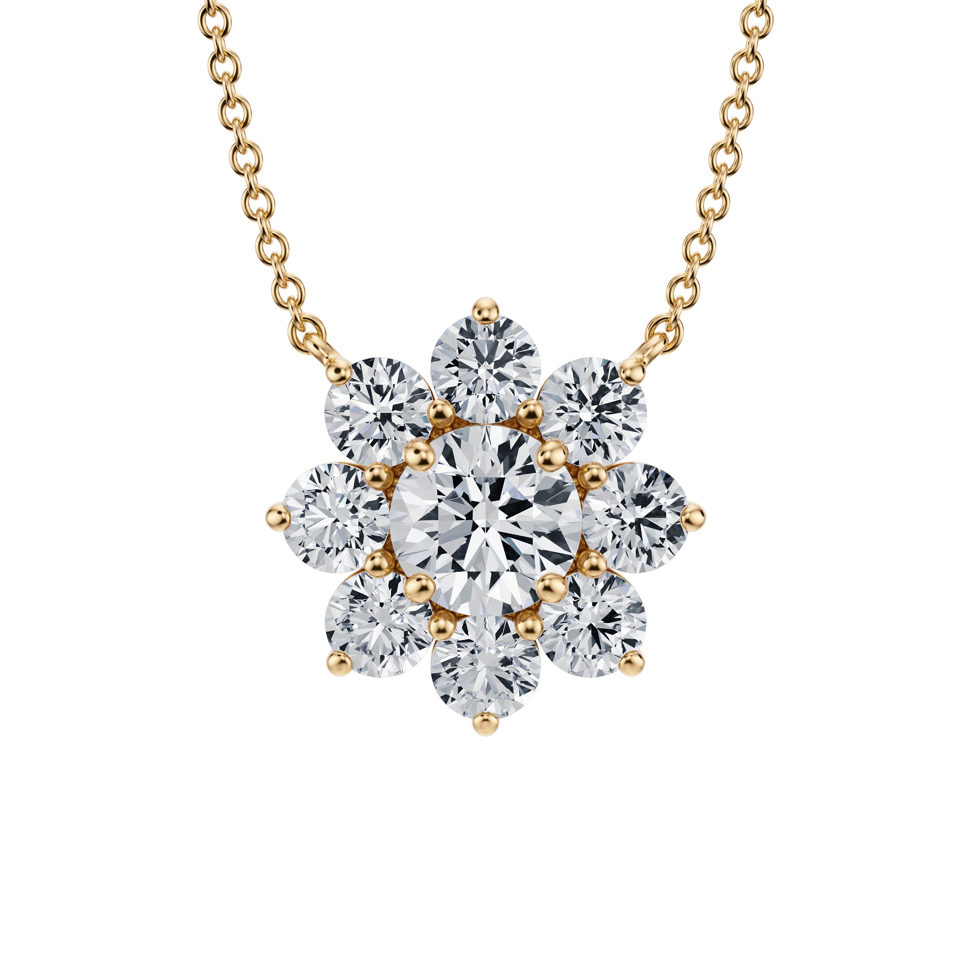 2 Carat Round Flower Cluster Pendant Necklace