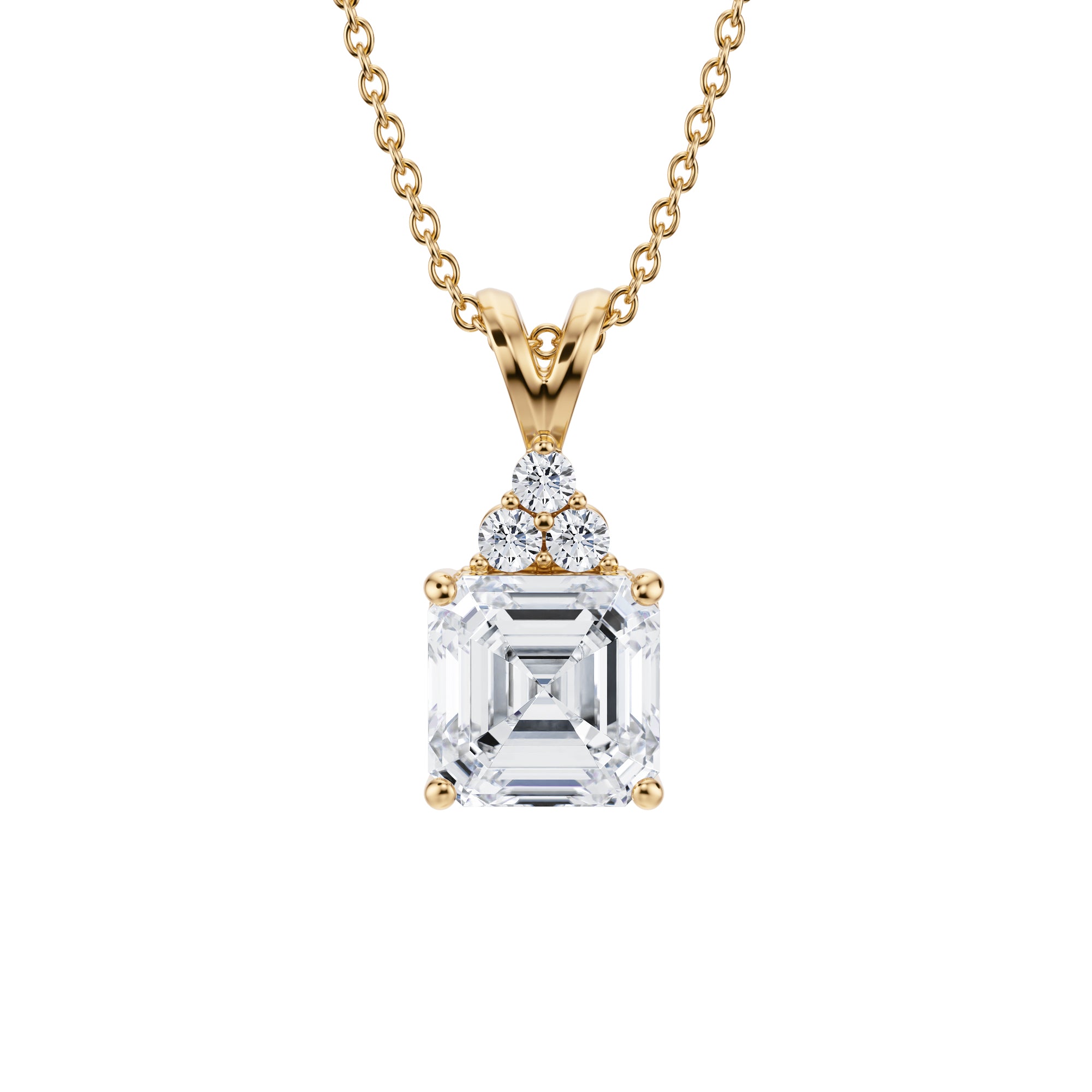 1.5 Carat Asscher Cut Royal Round Cluster Pendant