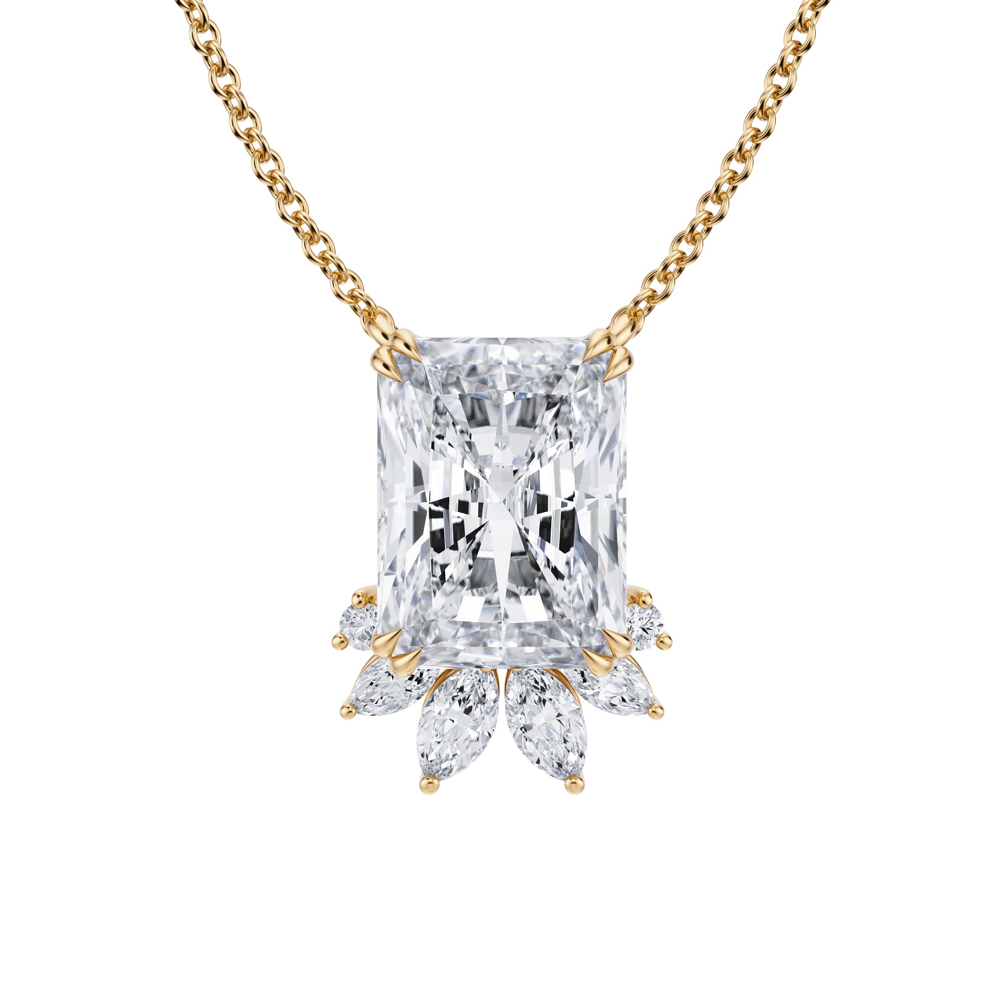 Radiant And Marquise Mixed Cluster Pendant Necklace