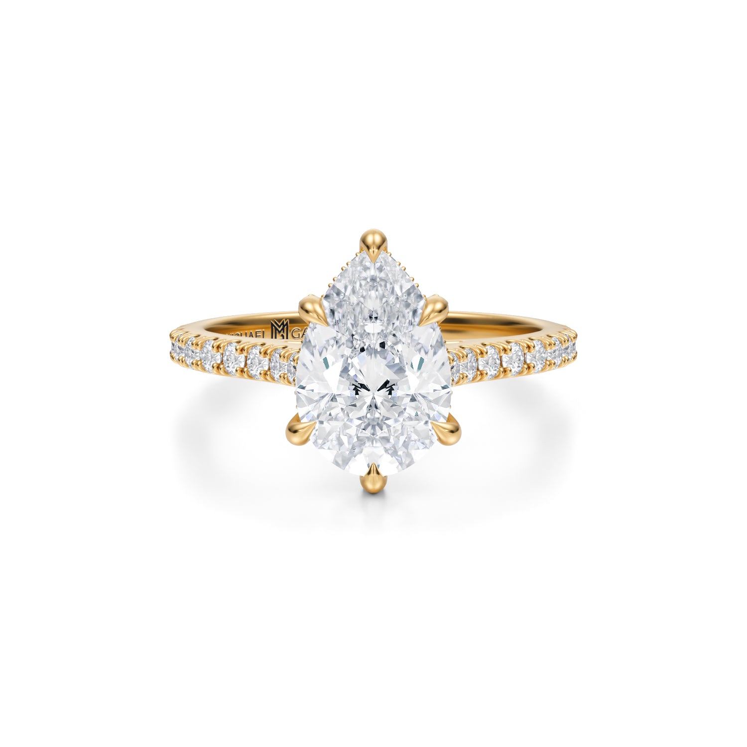Pear Pave Cathedral Ring With Pave Basket