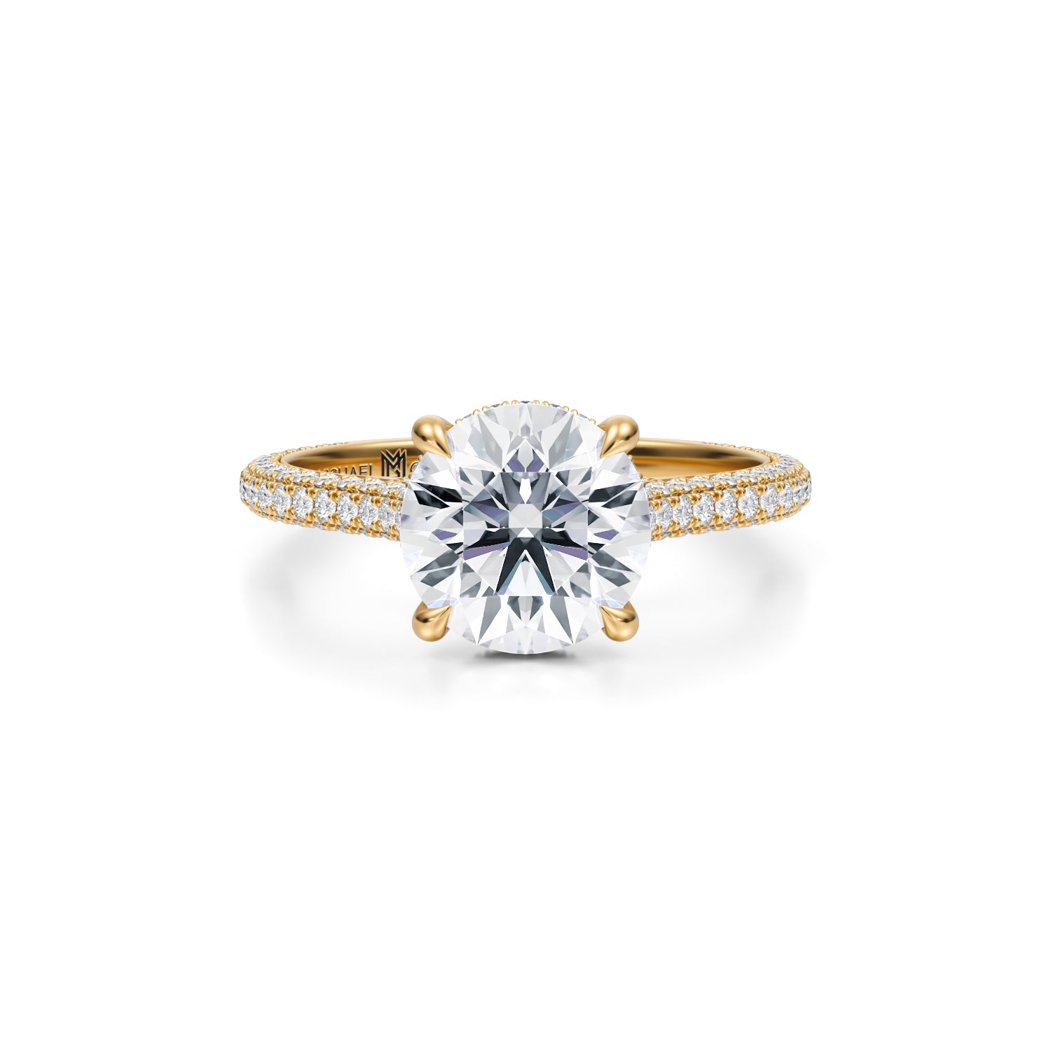 Round Trio Pave Cathedral Ring With Pave Basket
