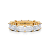 Yellow gold eternity band with emerald lab-grown diamonds.