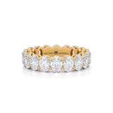 Small lab-grown diamond eternity band in yellow gold.