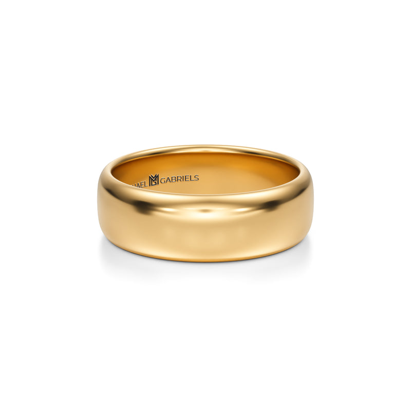6mm gold wedding band with high shine finish for men.
