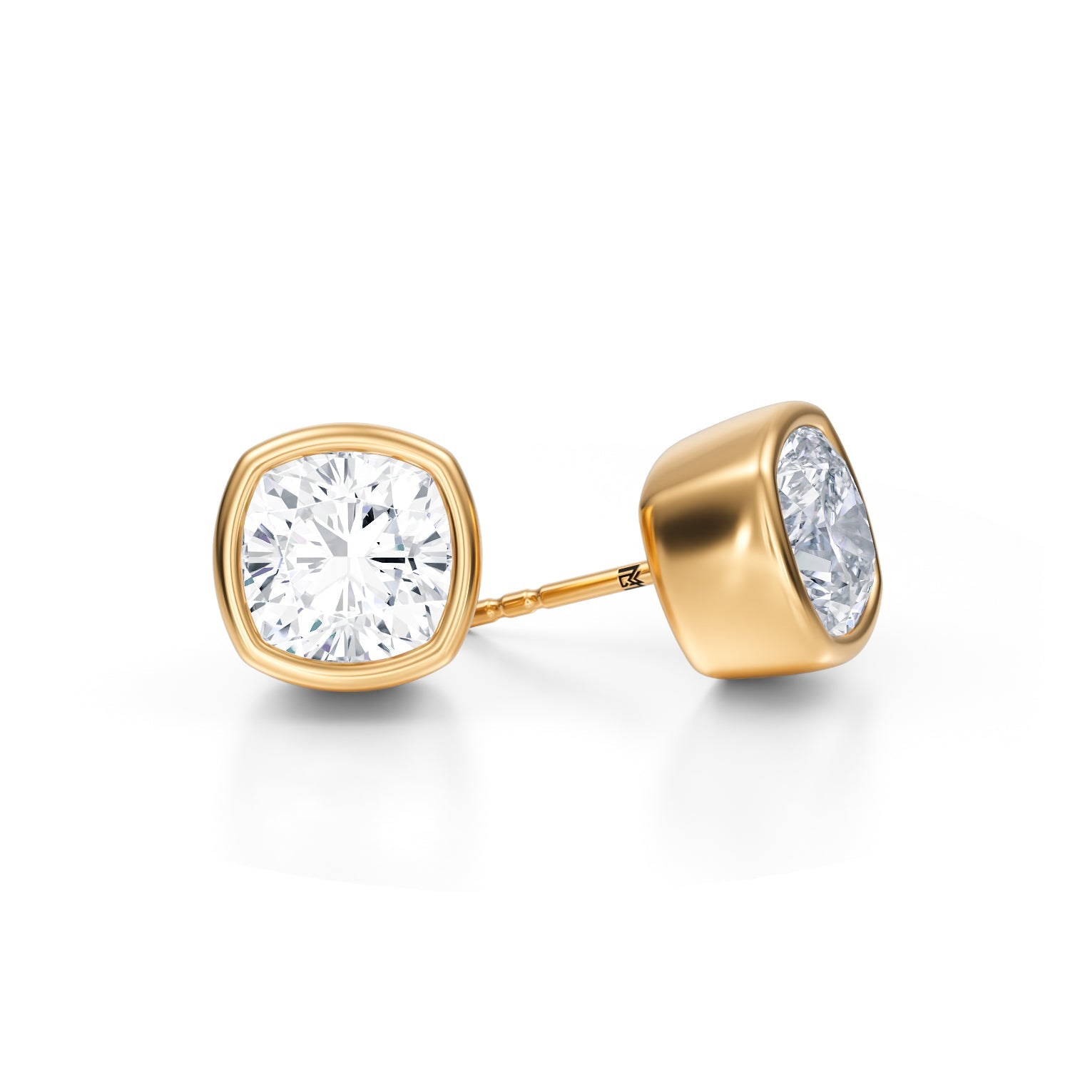 6 Carat Cushion Bezel Stud Lab Grown Diamond Earrings