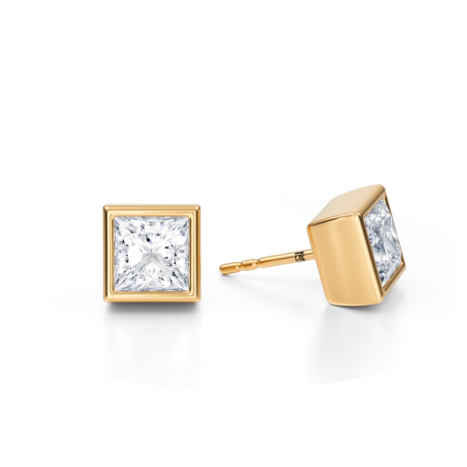 3 Carat Princess Cut Bezel Stud Lab Grown Diamond Earrings